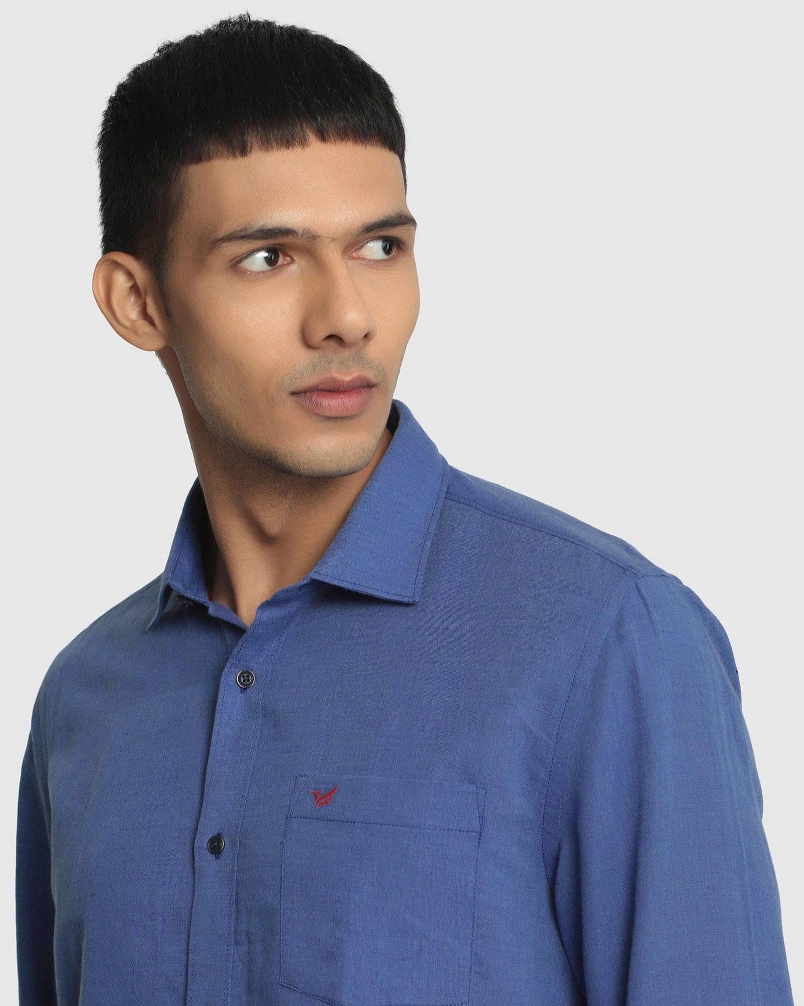 Linen Casual Navy Solid Shirt - Salmon