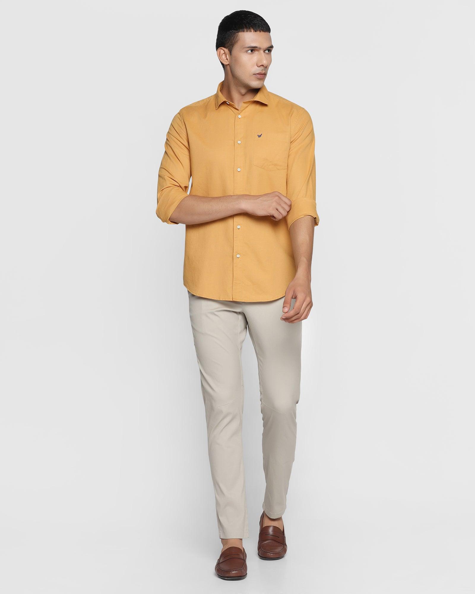 Linen Casual Ochre Solid Shirt - Lang