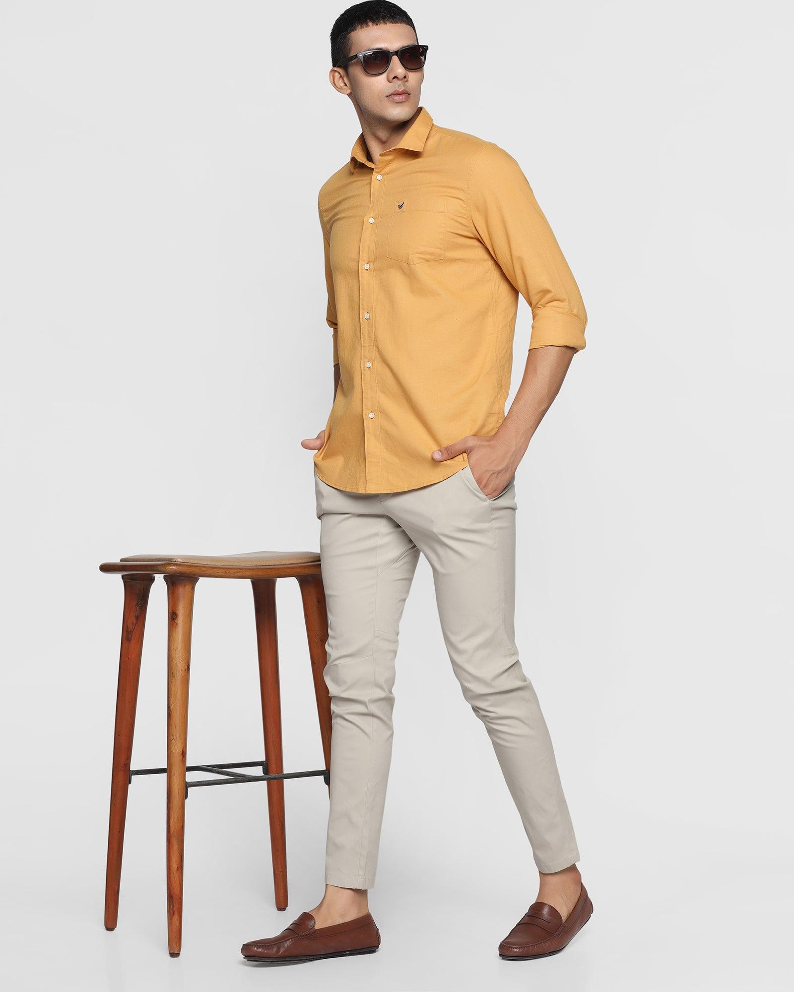 Linen Casual Ochre Solid Shirt - Lang
