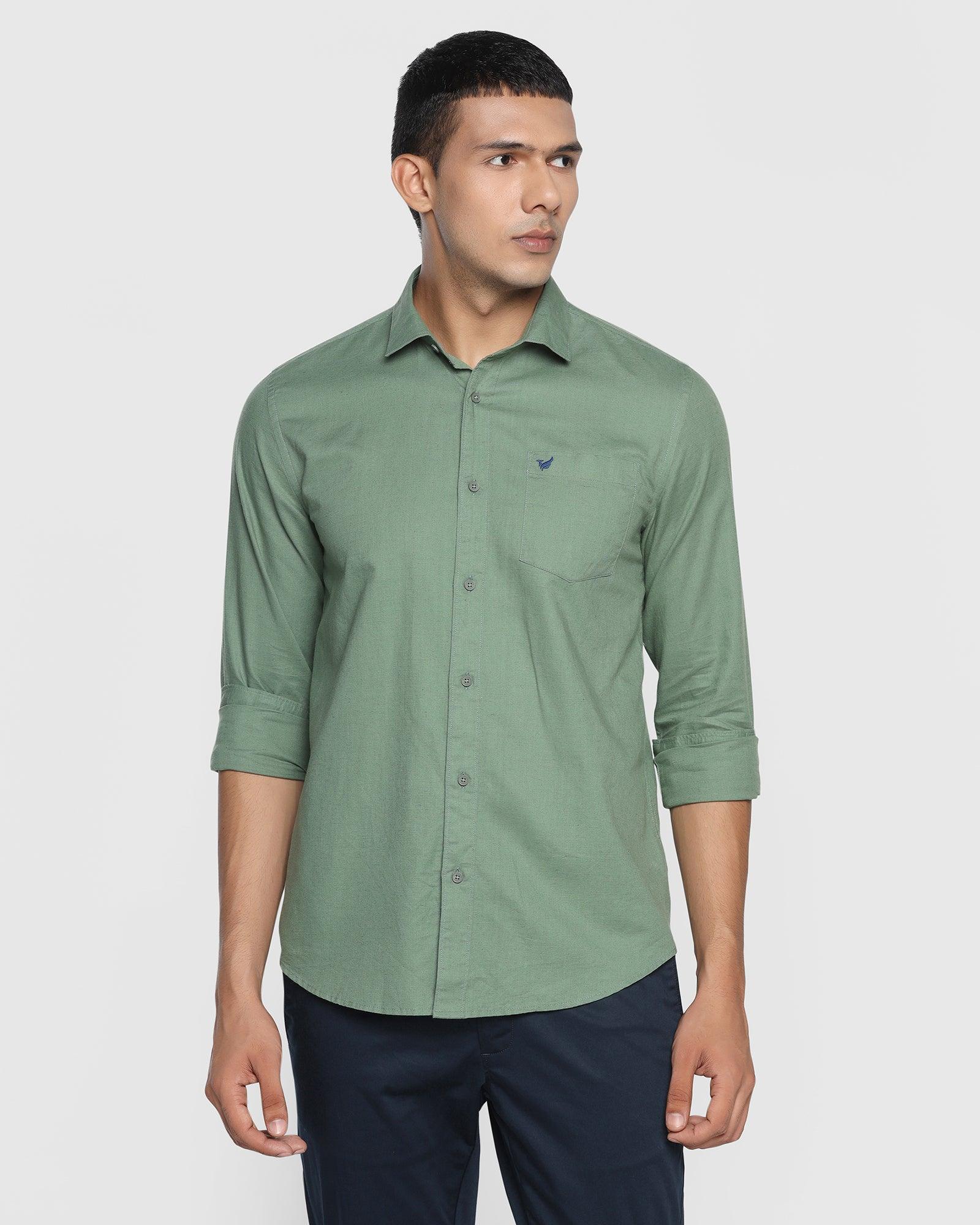 Linen Casual Olive Solid Shirt - Lang