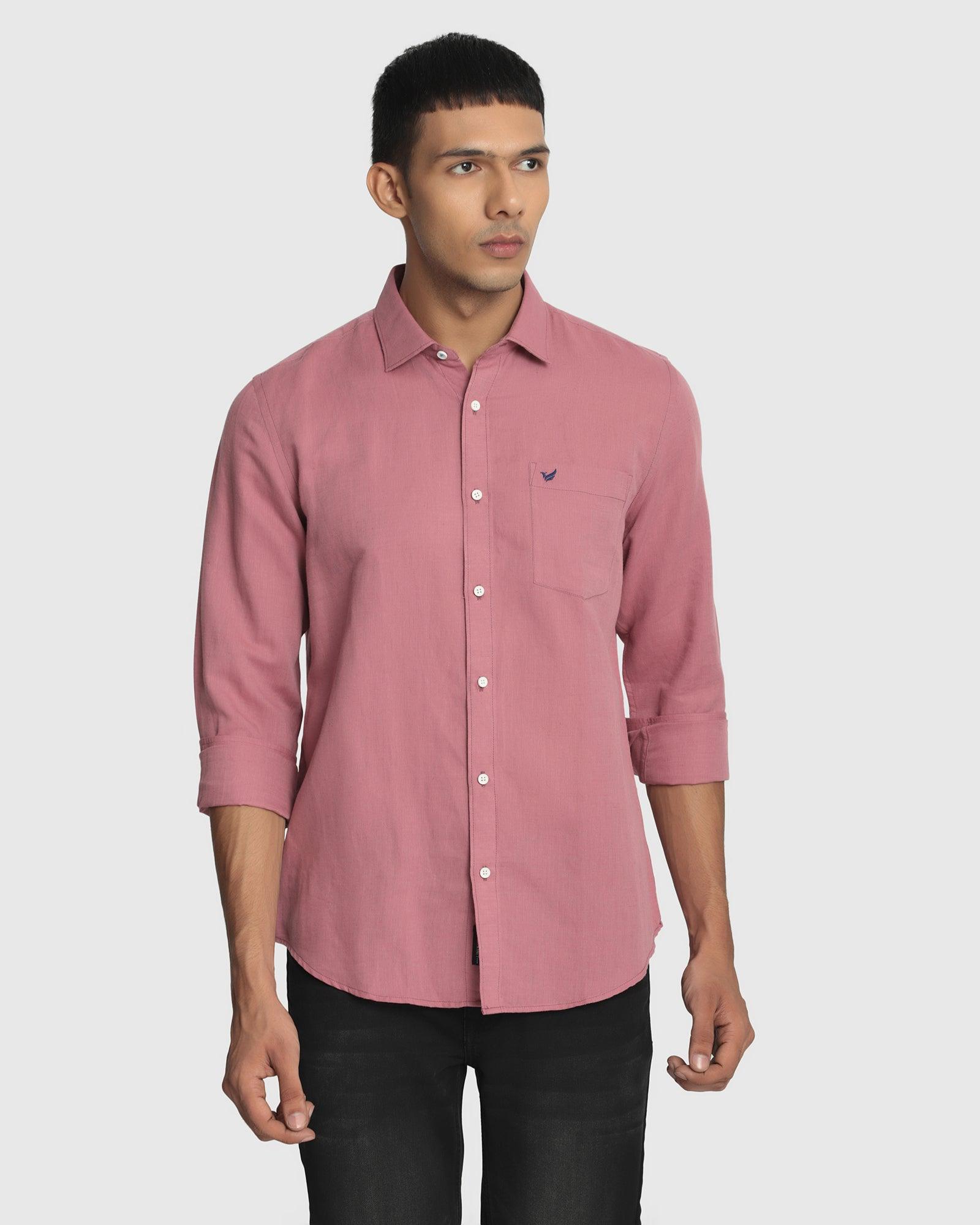 Linen Casual Pink Solid Shirt - Salmon