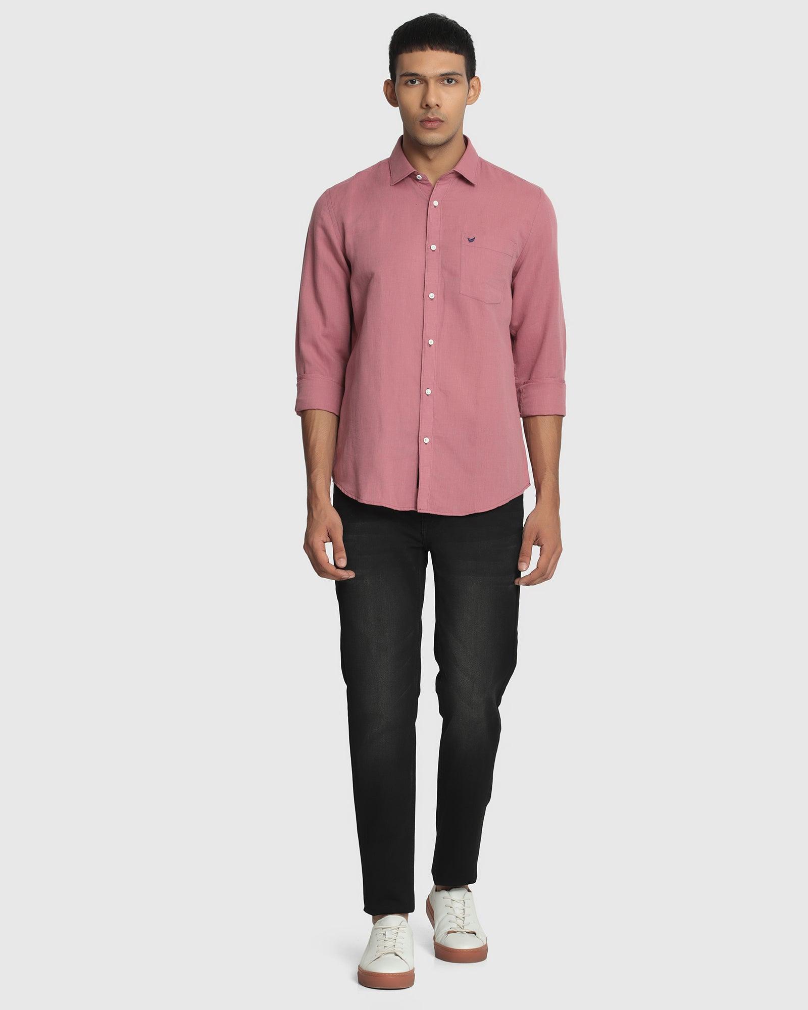 Linen Casual Pink Solid Shirt - Salmon