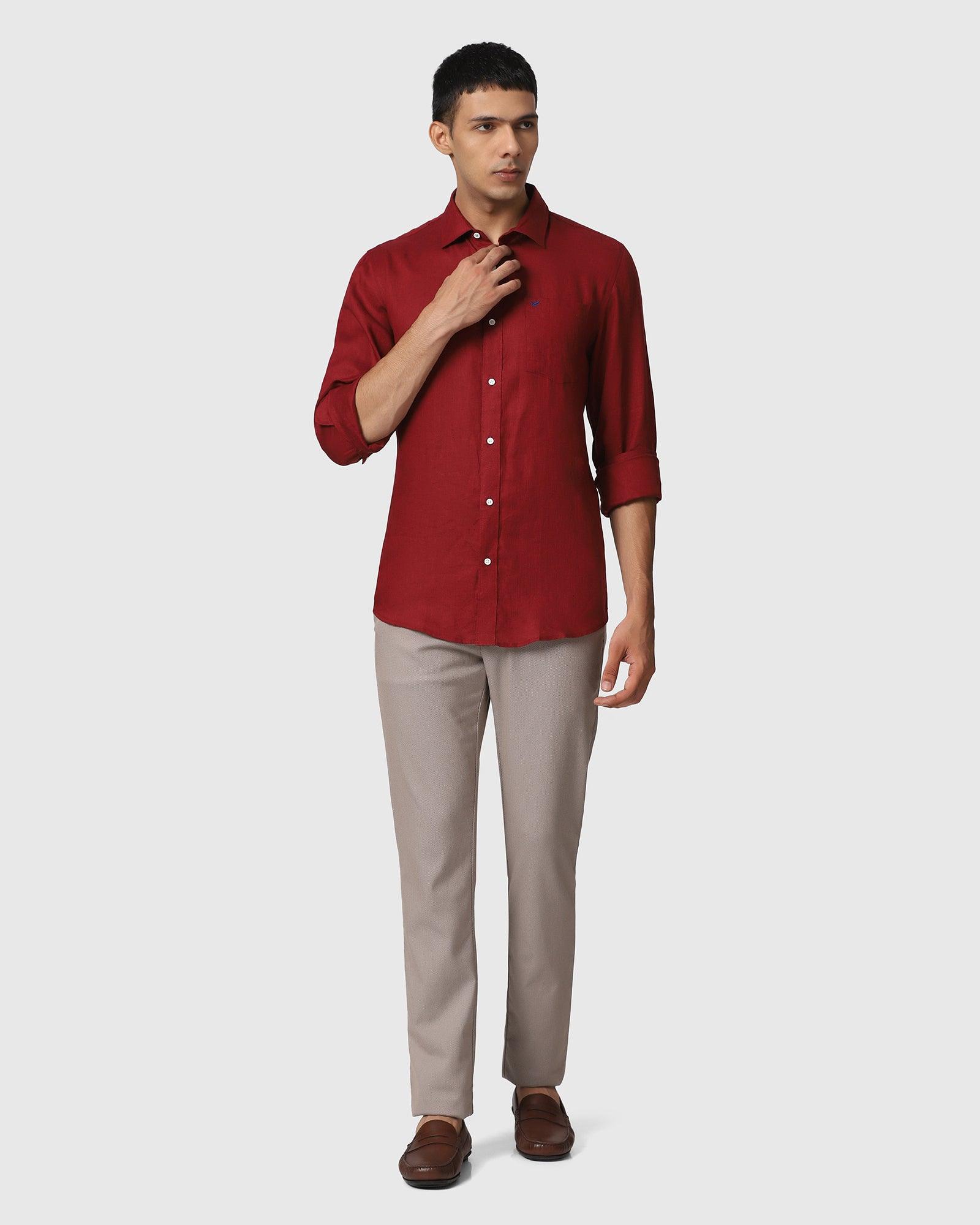 Ruby Red Linen Shirt with Black Contrast Detailing on Neck, Sleeves & –  archerslounge