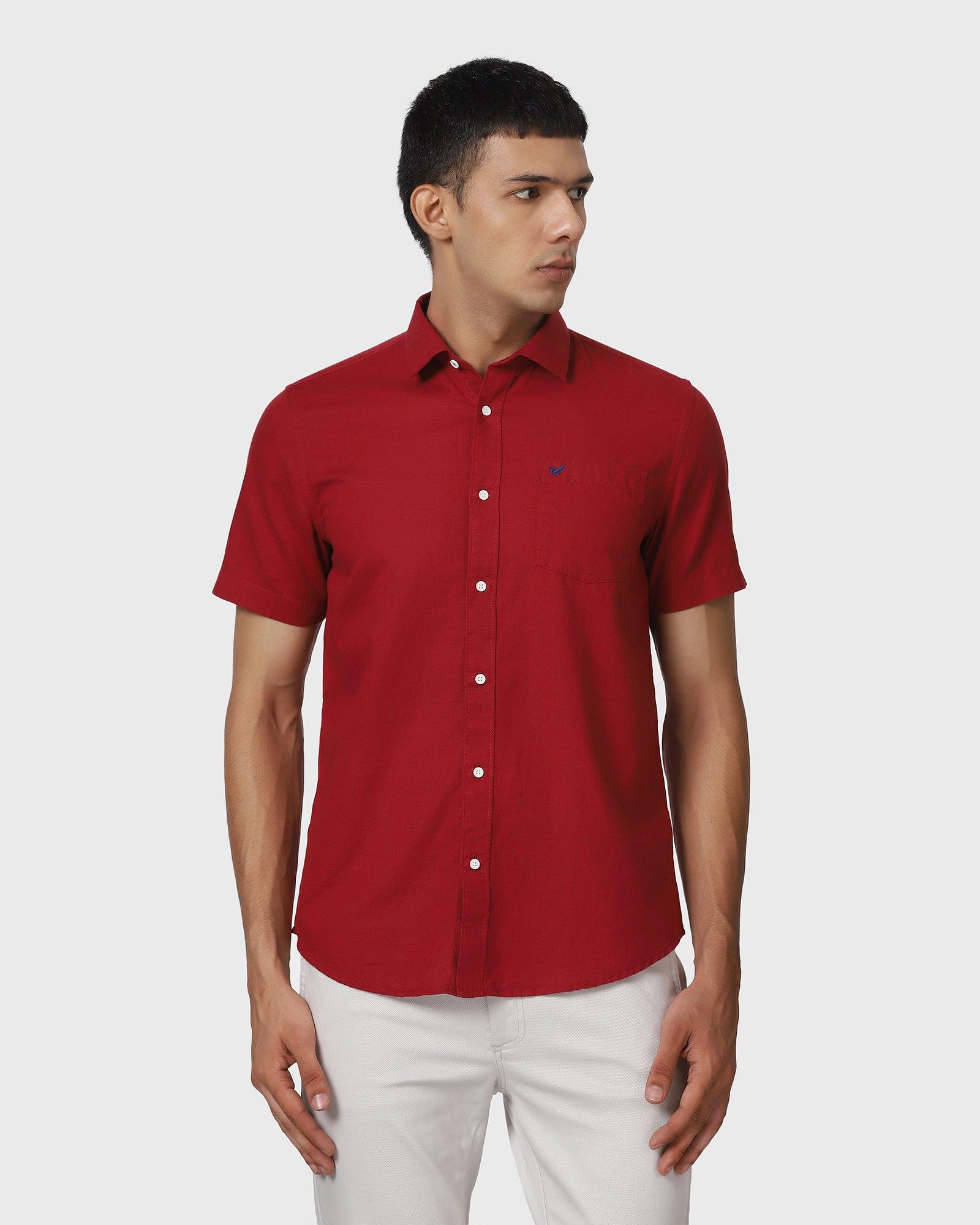 Linen Casual Red Solid Shirt - Lang