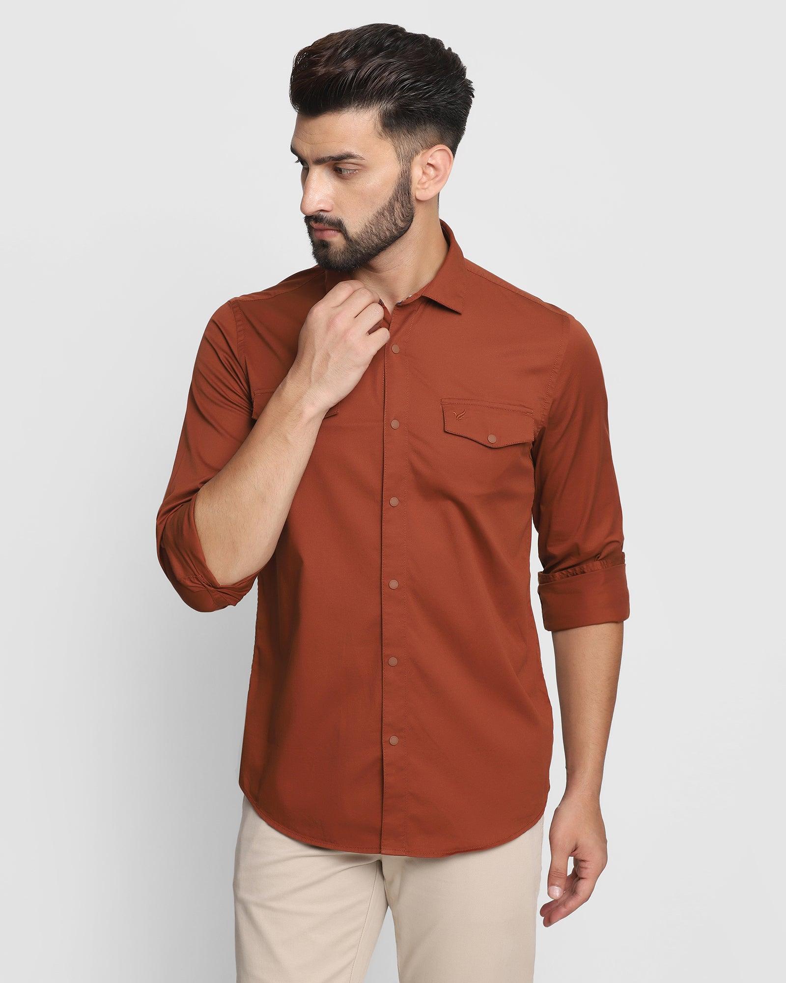 Casual Rust Solid Shirt - Beckam