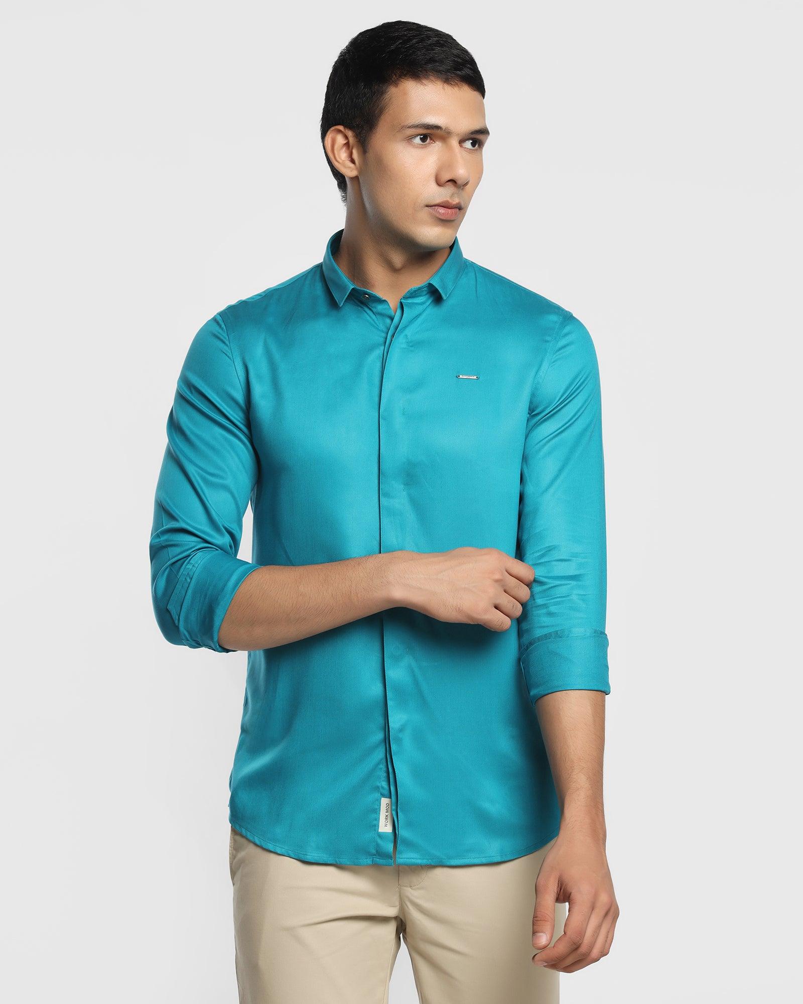 Casual Teal Solid Shirt - Cosmic