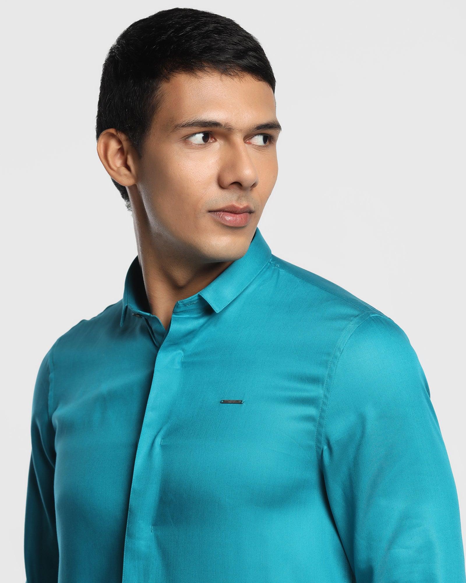 Casual Teal Solid Shirt - Cosmic