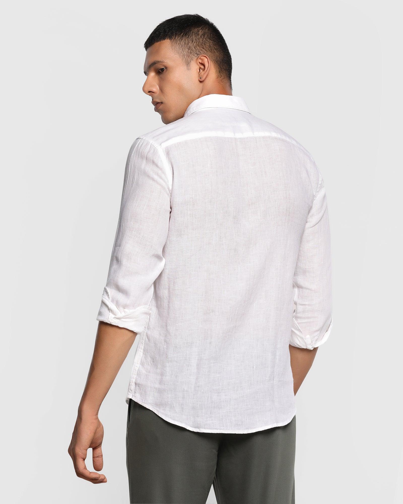 Linen Casual White Solid Shirt - Bowen