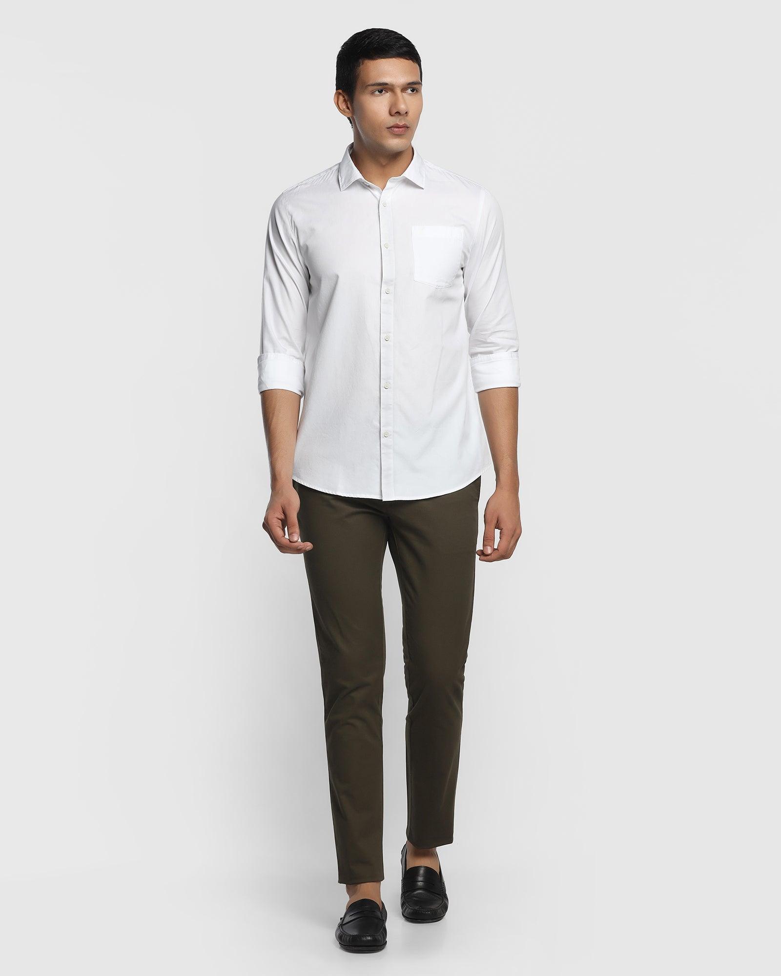 Casual White Solid Shirt - Cedar