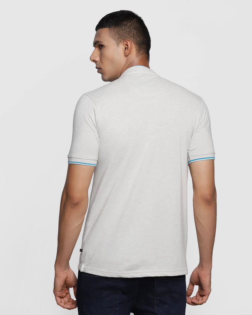 Mandarin Collar Grey Melange Solid T-Shirt - Dom