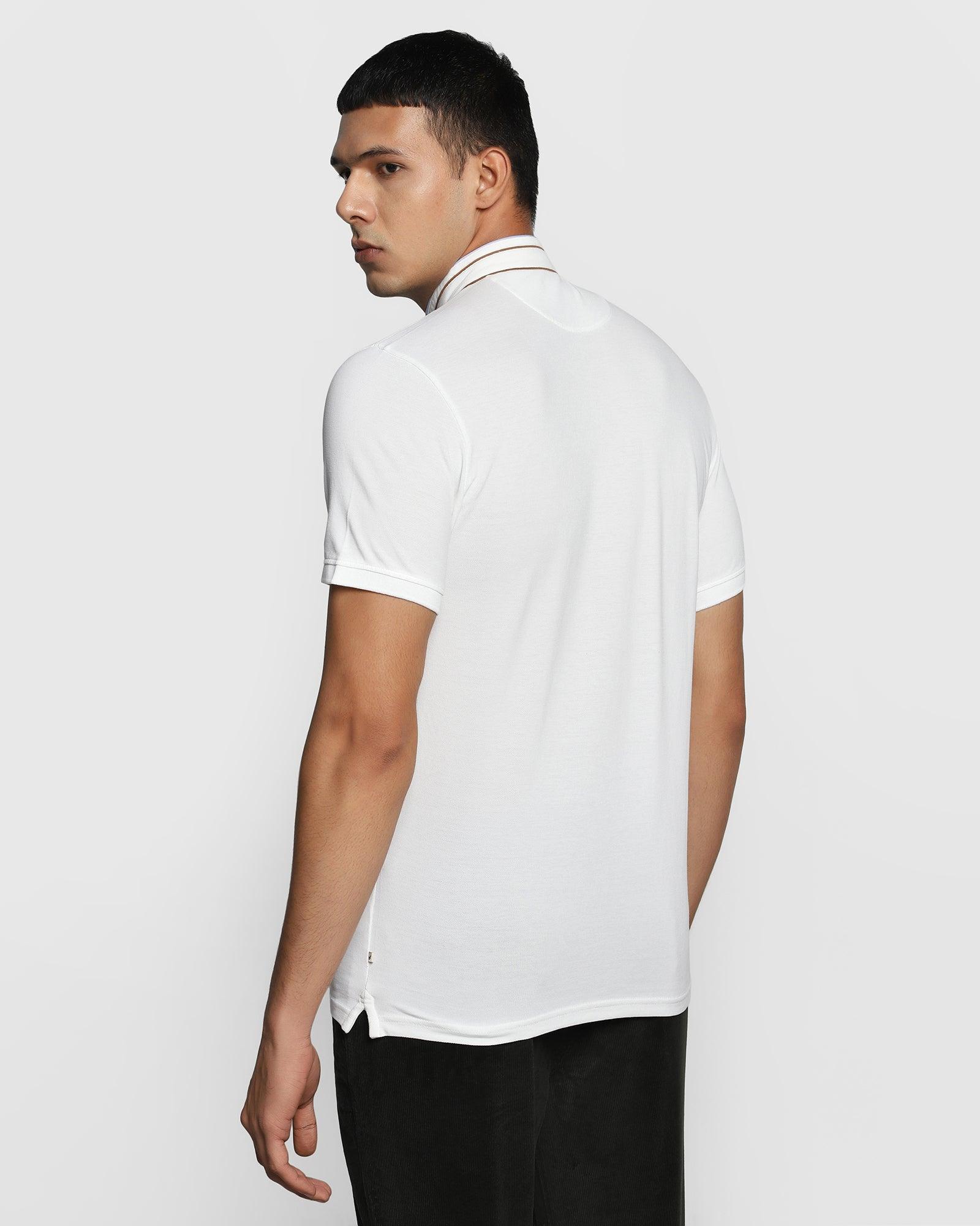 Mandarin Collar White Solid T Shirt - Thomas