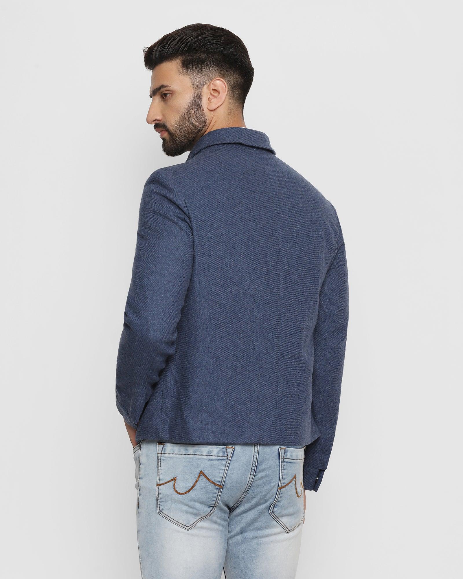 Blue Solid Zipper Jacket - Vitor