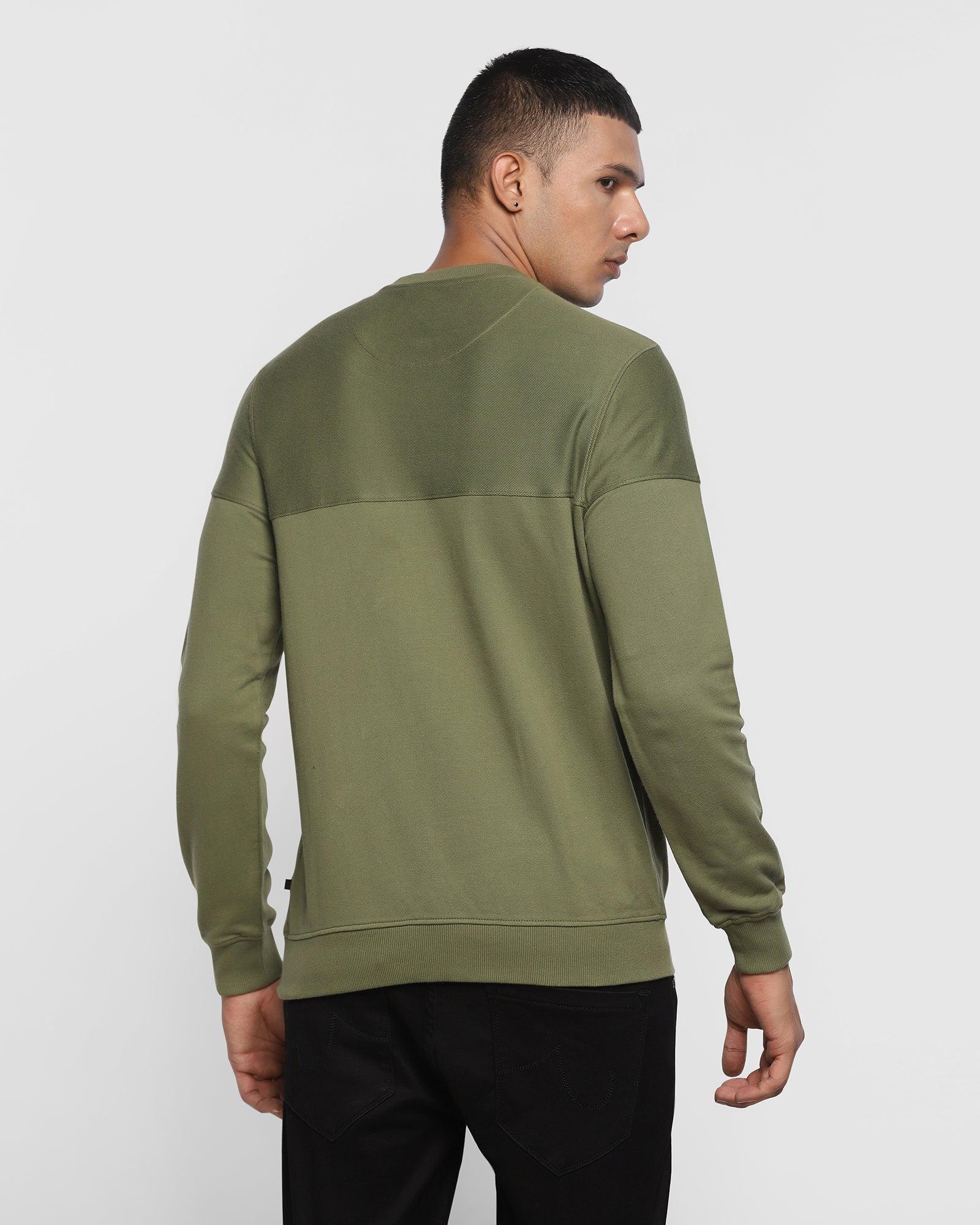 Crew Neck Moss Green Solid Sweatshirt - Andrew