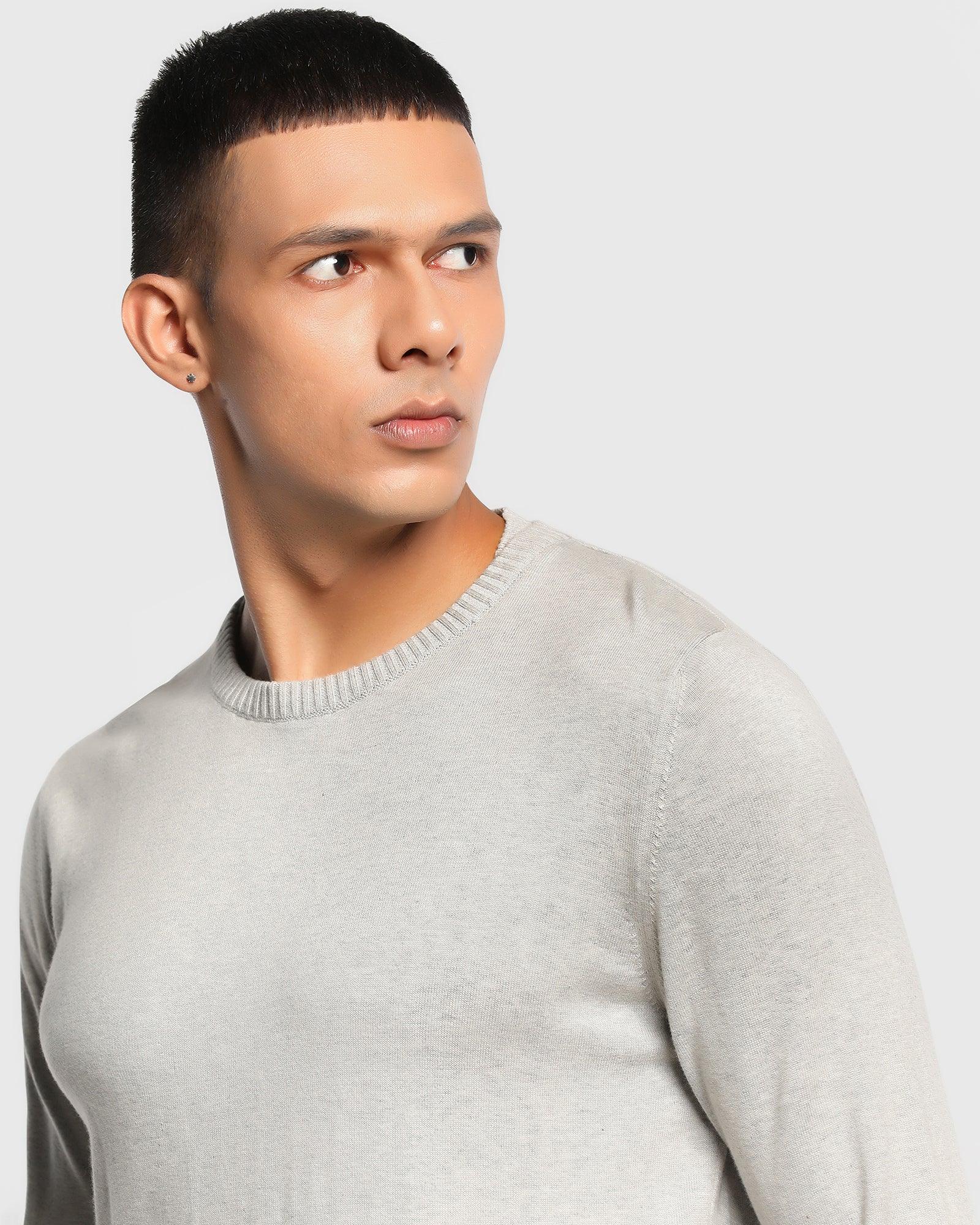 Crew Neck Sweater In Light Grey Melange (Alex) - Blackberrys