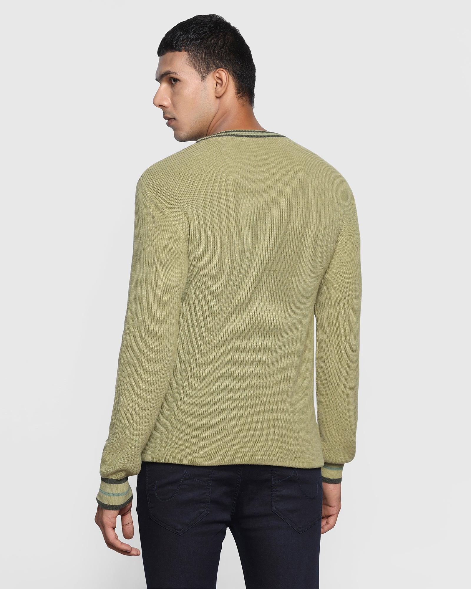 Crew Neck Moss Green Solid Sweater - Bonne