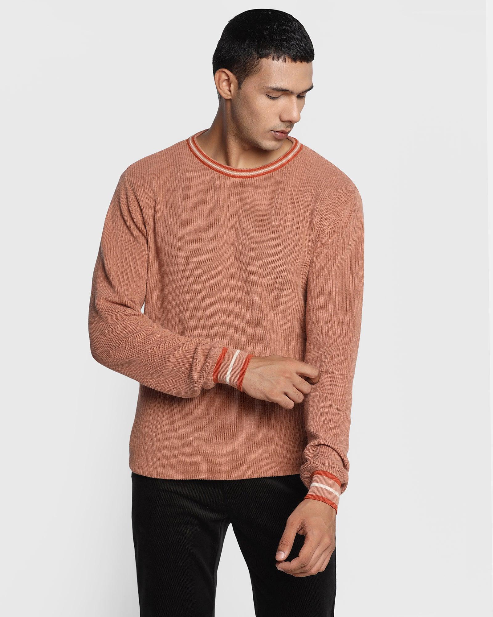 Crew Neck Orange Solid Sweater - Bonne