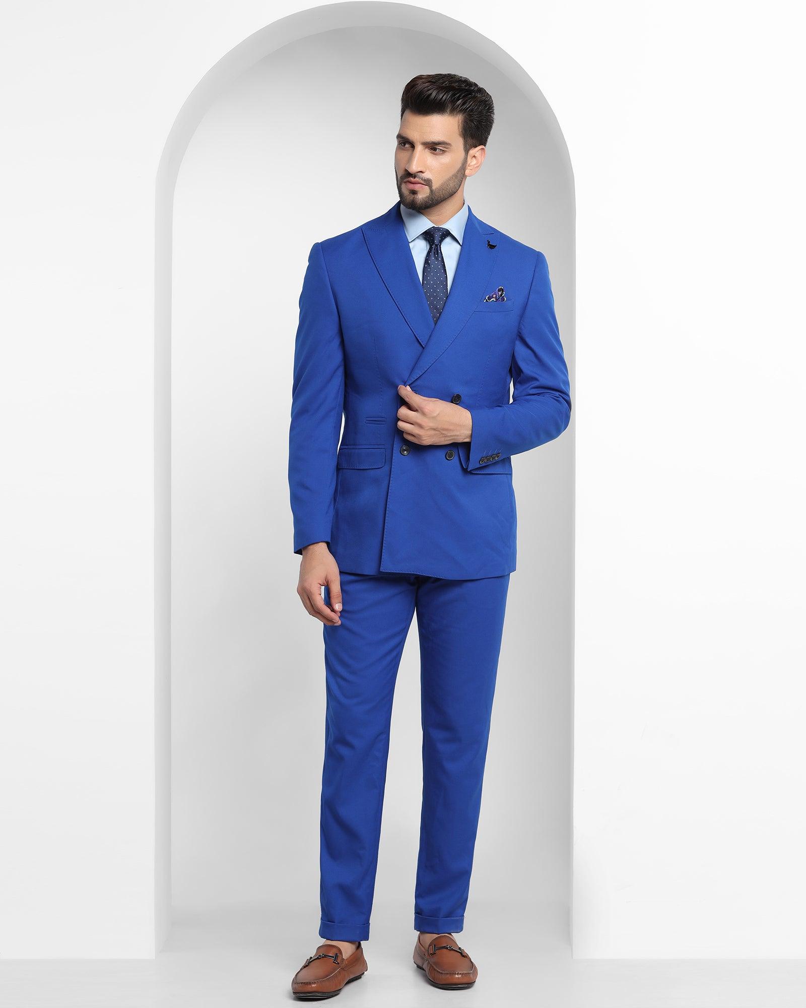 Two Piece Royal Blue Solid Formal Suit - Elmund