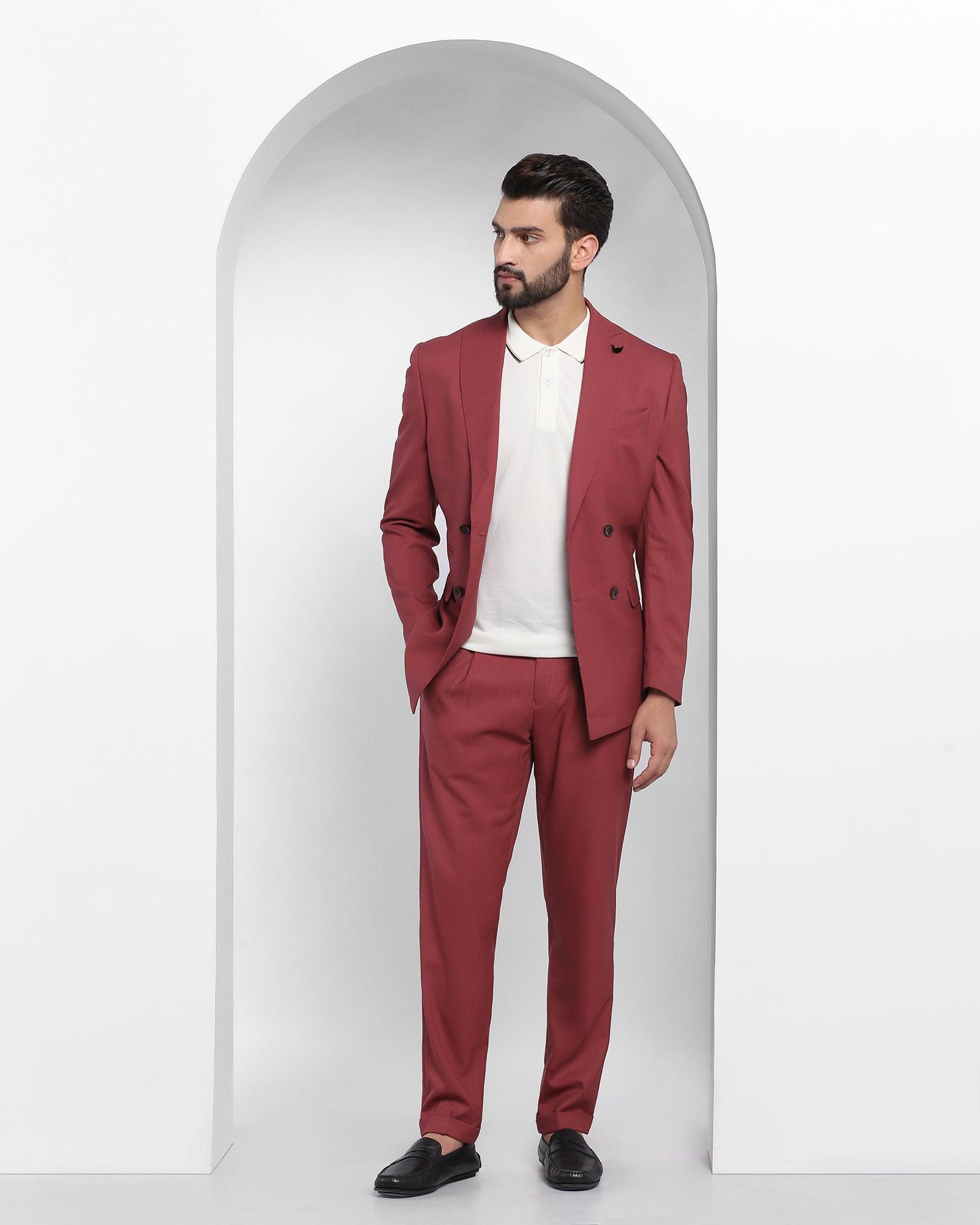 Double Breasted Two Piece Rust Solid Formal Suit - Elmund