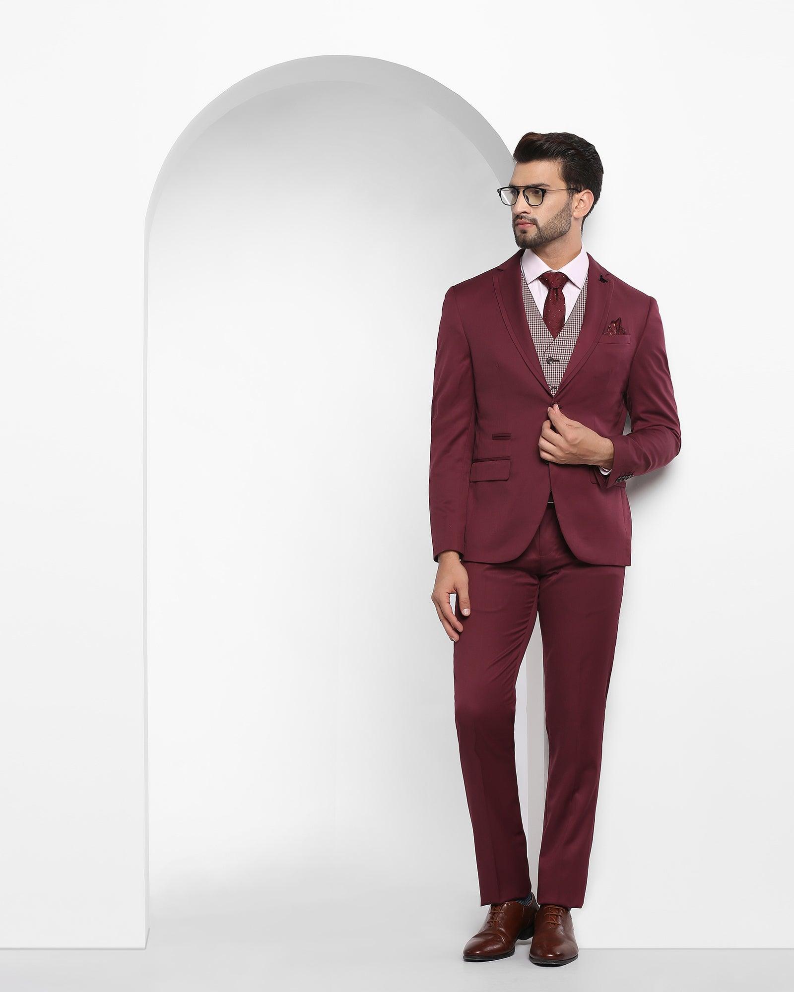 Maroon Red Indo Western Bandhgala Suit with Golden Handwork Detailing –  archerslounge