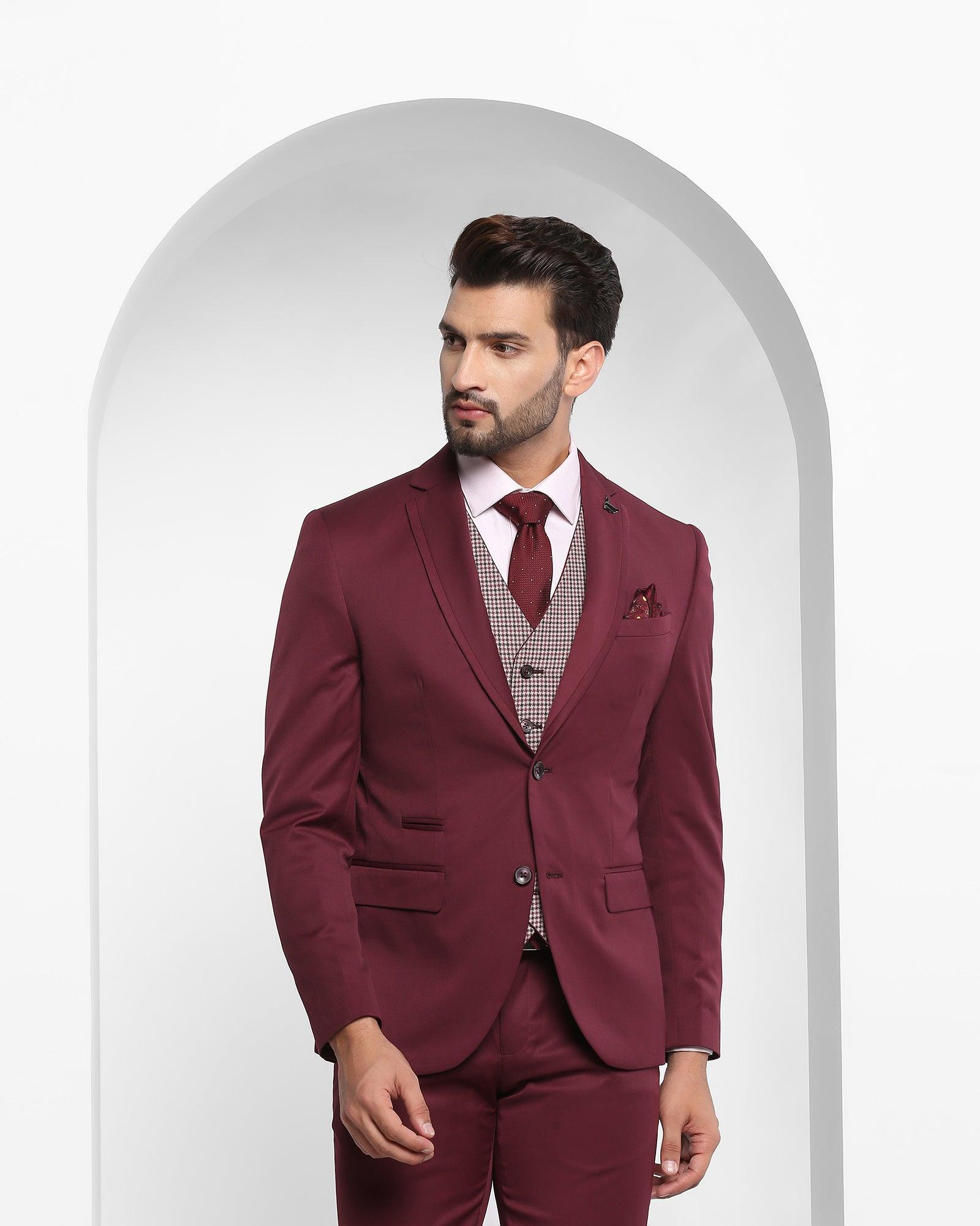 Multitude 6X Maroon Solid Formal Suit - Throne