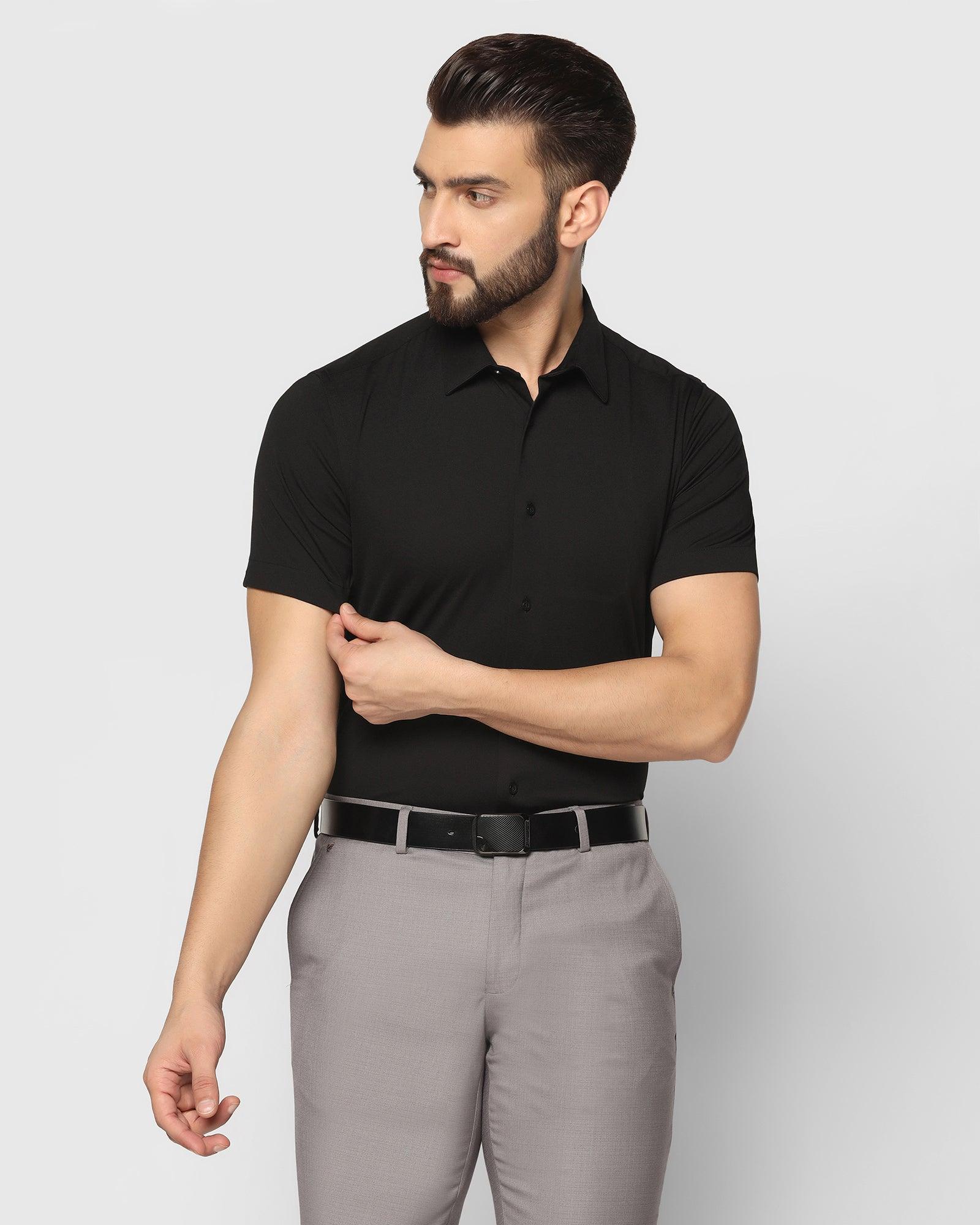 Formal Half Sleeve Black Solid Shirt - Primus