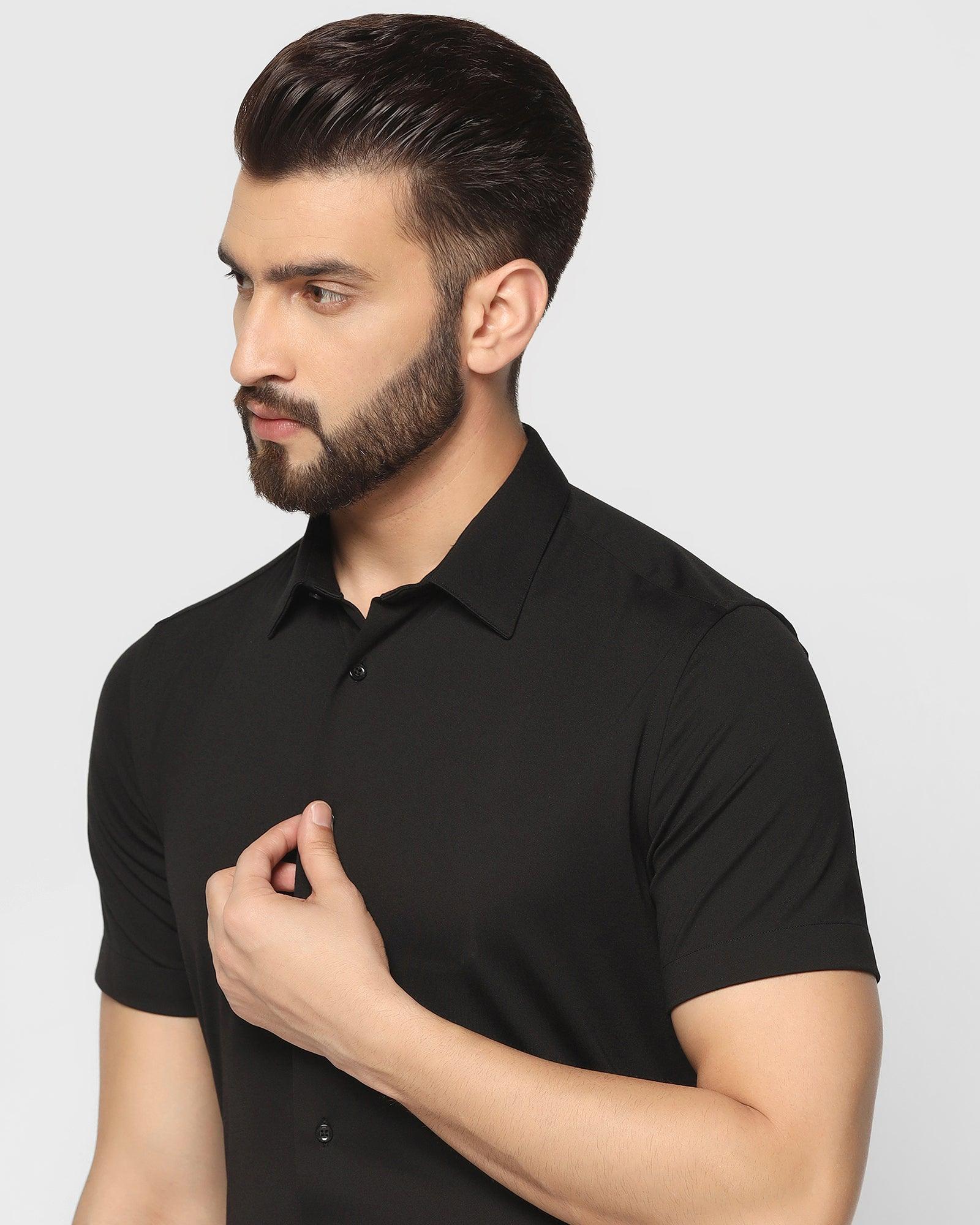 Formal Half Sleeve Black Solid Shirt - Primus