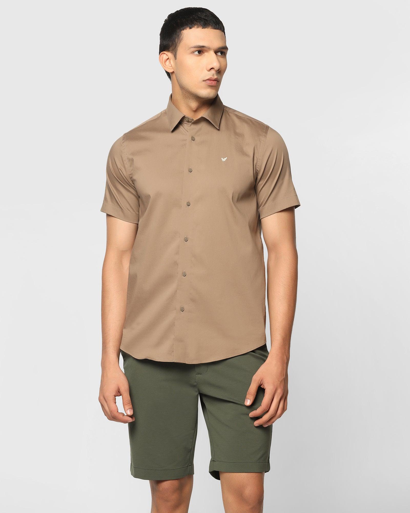 Formal Half Sleeve Brown Solid Shirt - Neil