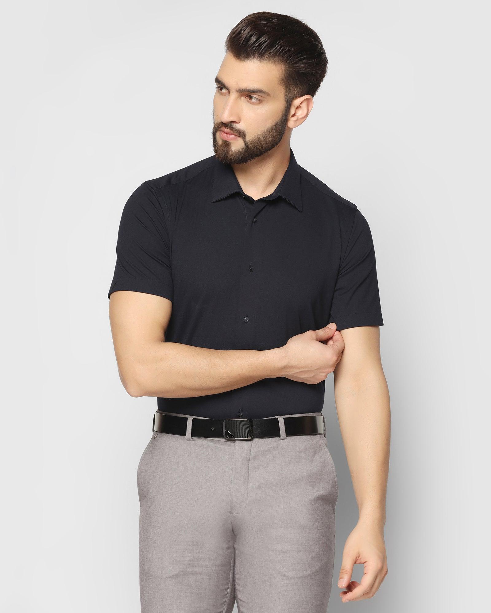 Formal Half Sleeve Navy Solid Shirt - Primus