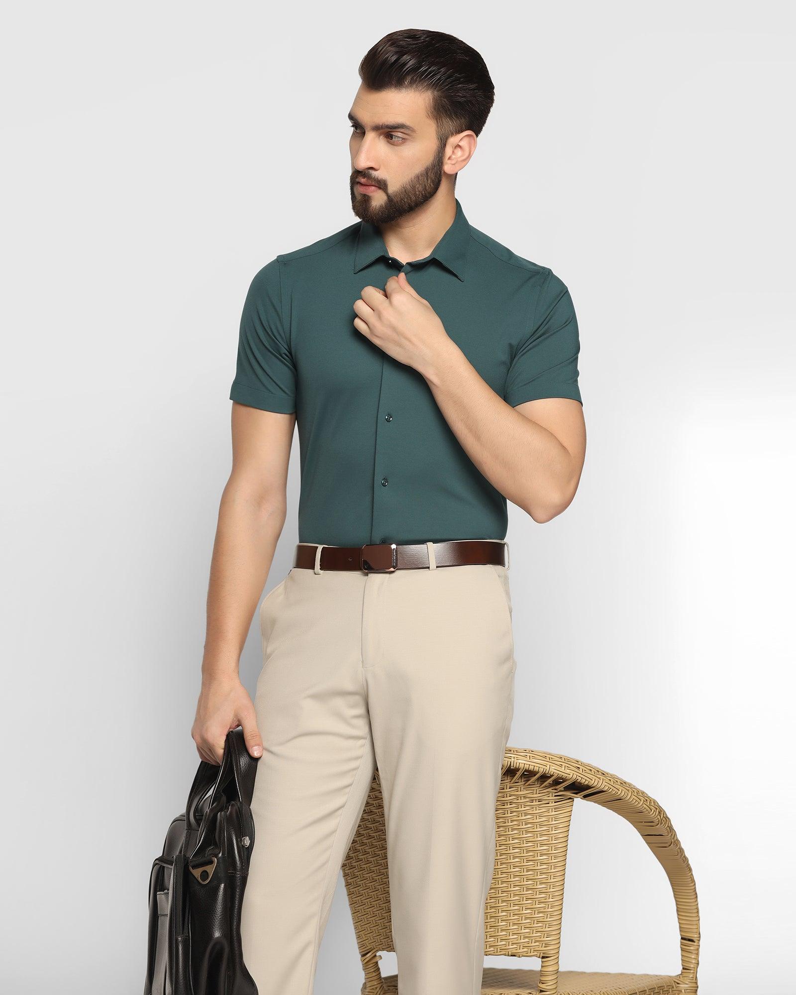 Formal Half Sleeve Teal Solid Shirt - Primus
