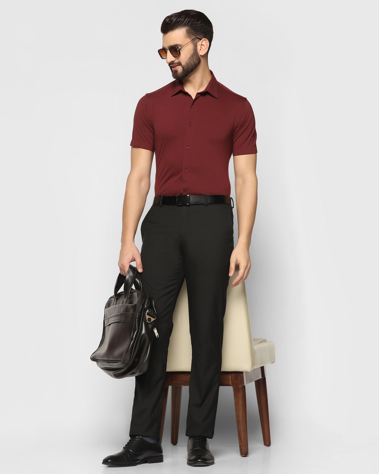 Formal Half Sleeve Wine Solid Shirt - Primus