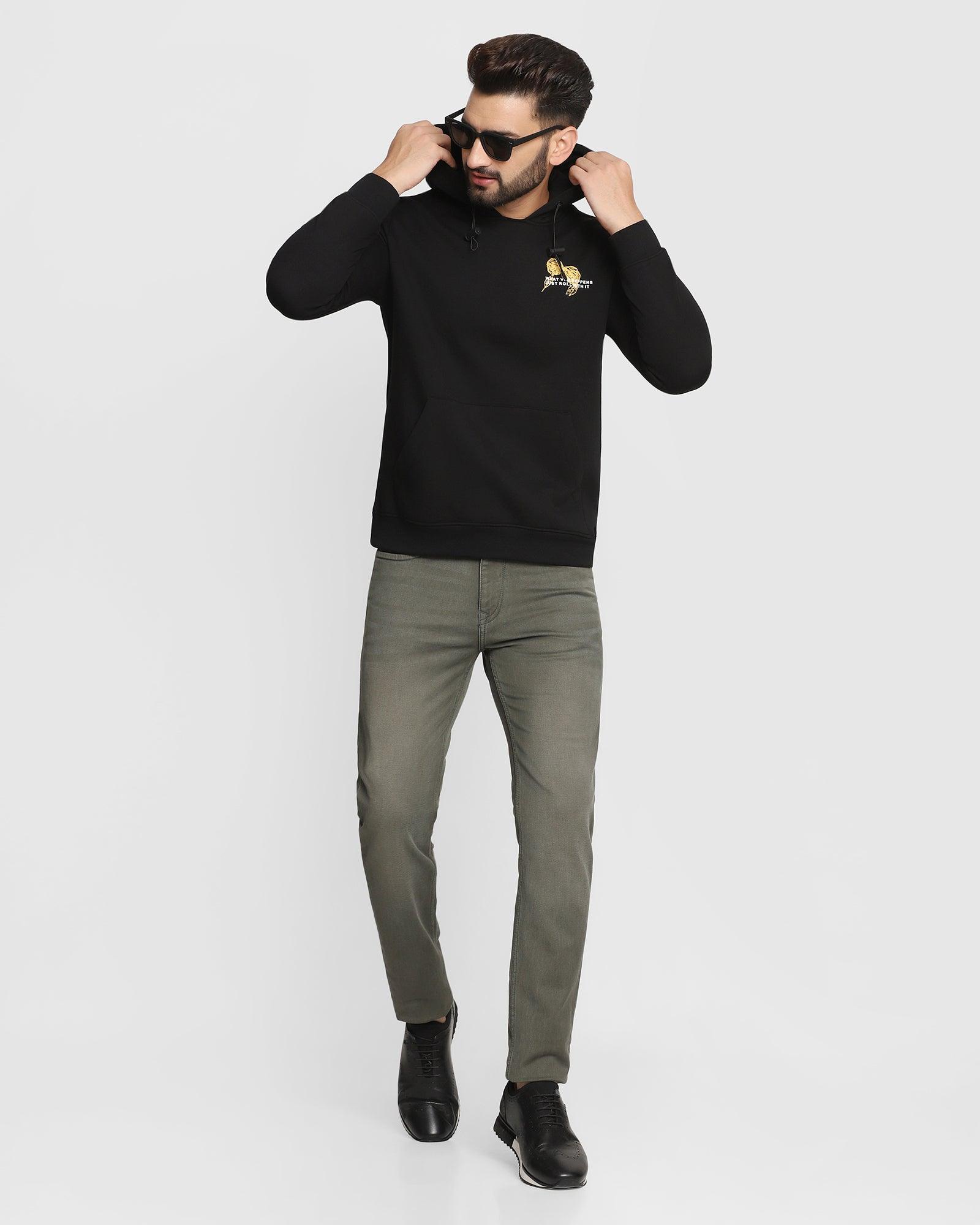 Hoodie Black Solid Sweatshirt - Kied