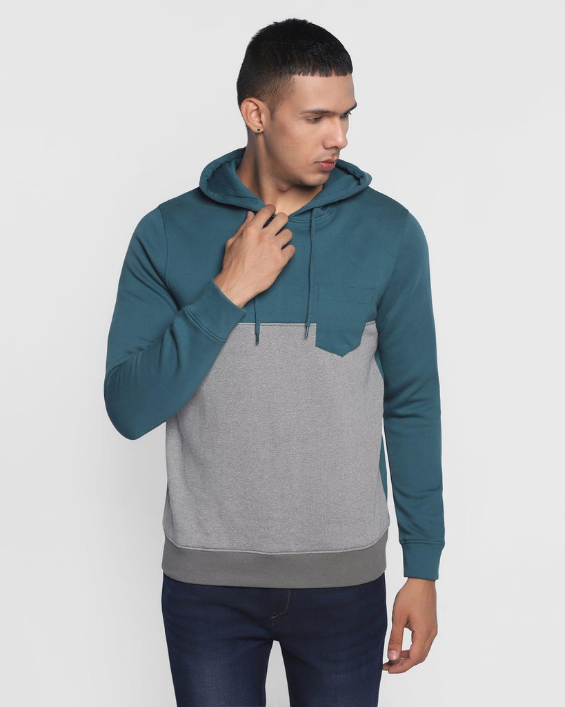 Hoodie Teal Green Solid Sweatshirt - Dolo