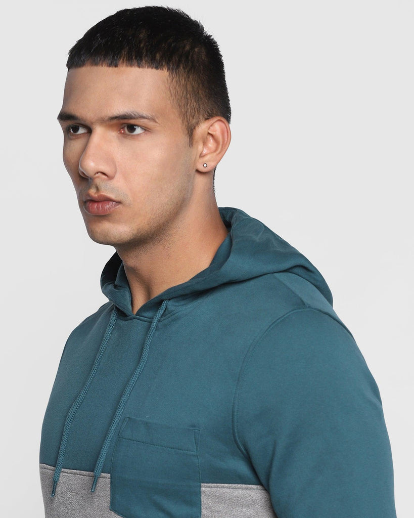 Hoodie Teal Green Solid Sweatshirt - Dolo