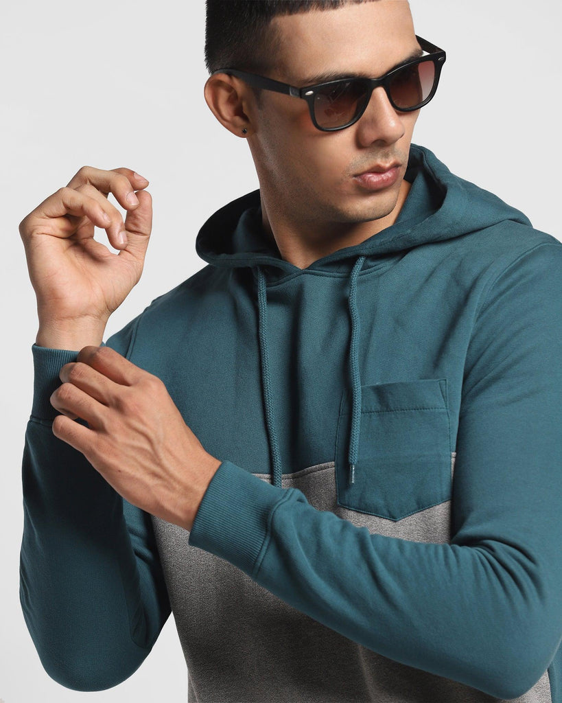 Hoodie Teal Green Solid Sweatshirt - Dolo