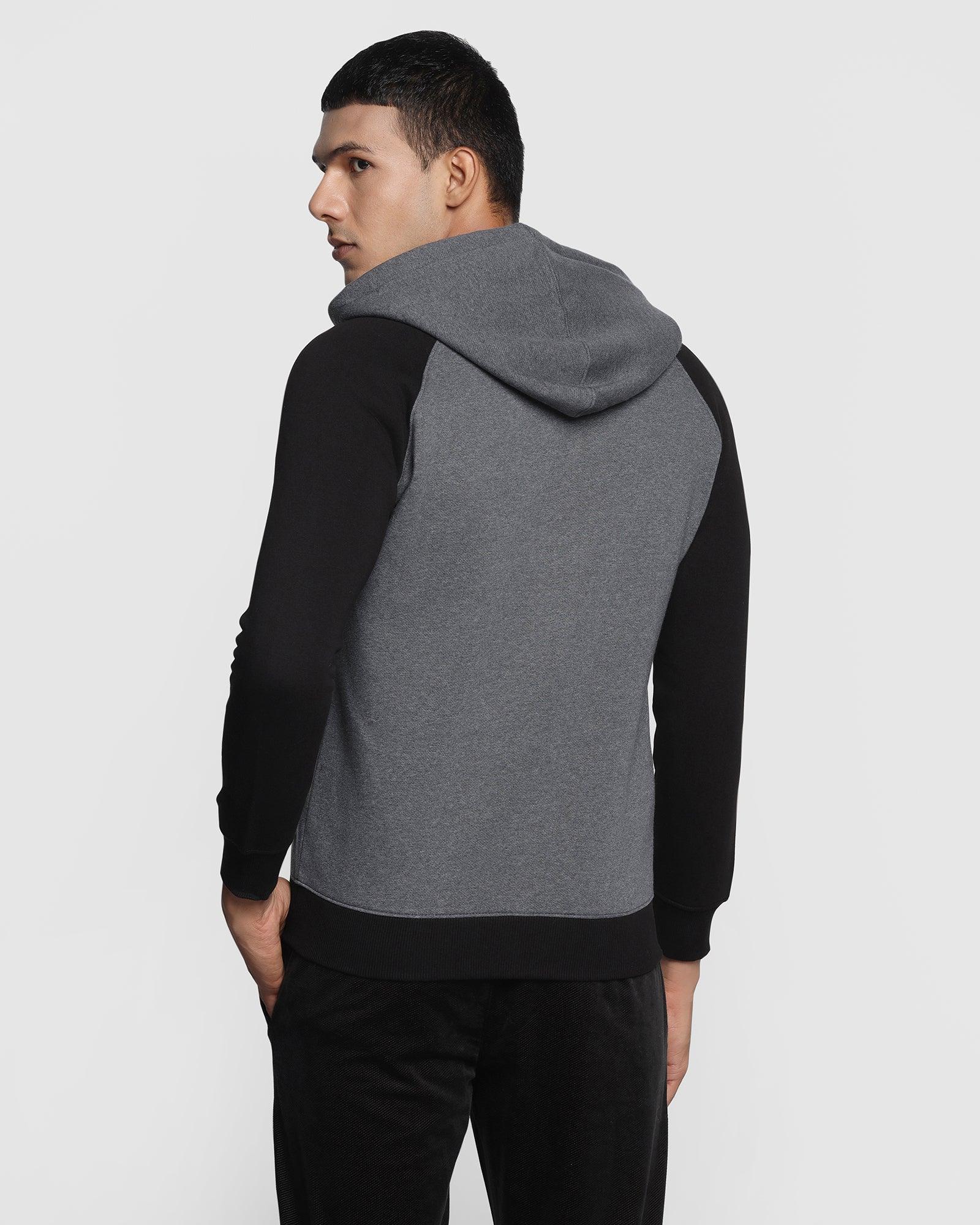 Hoodie Charcoal Melange Solid Sweatshirt - Rage