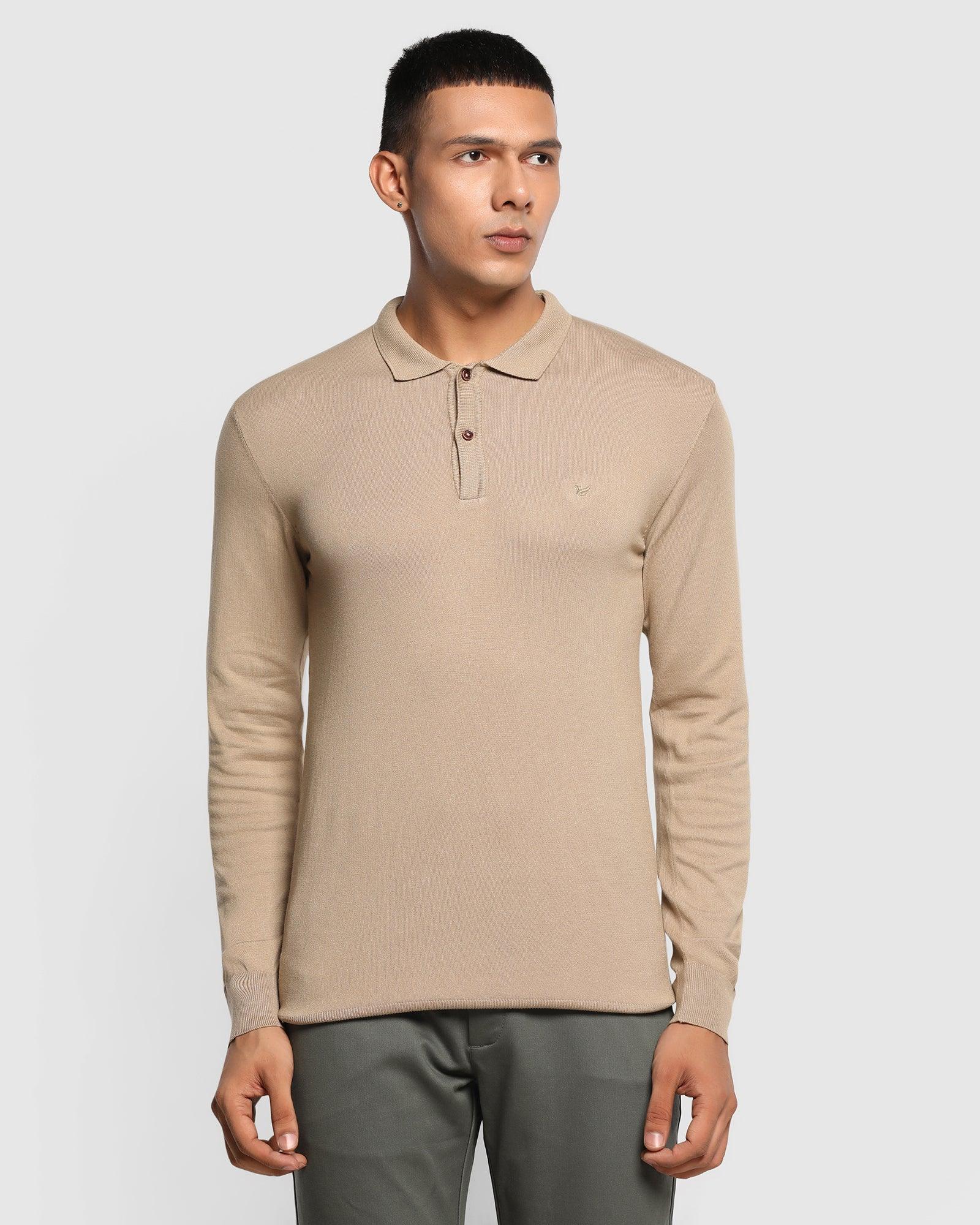 Polo Beige Solid Sweater - Beet