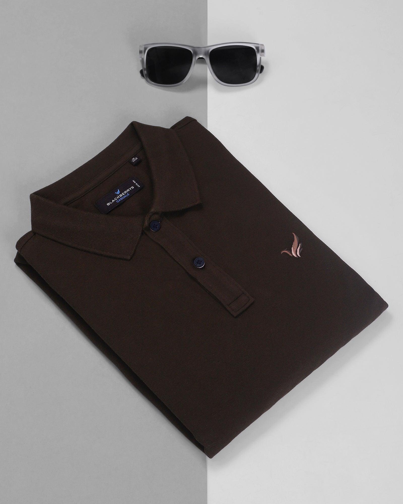 Polo Dark Brown Solid T Shirt - Miles