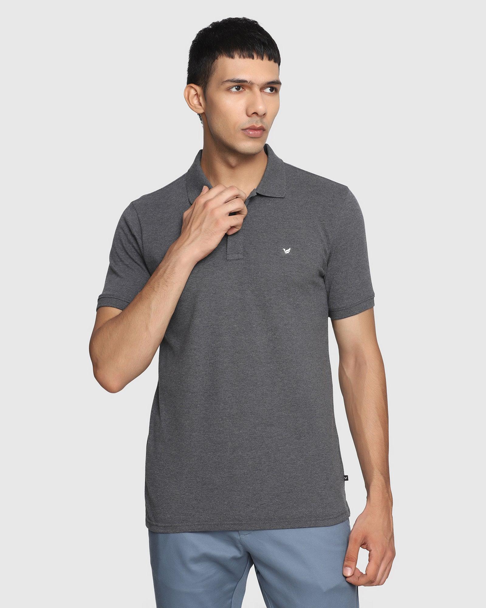 Polo Dark Grey Melange Solid T Shirt - Romeo