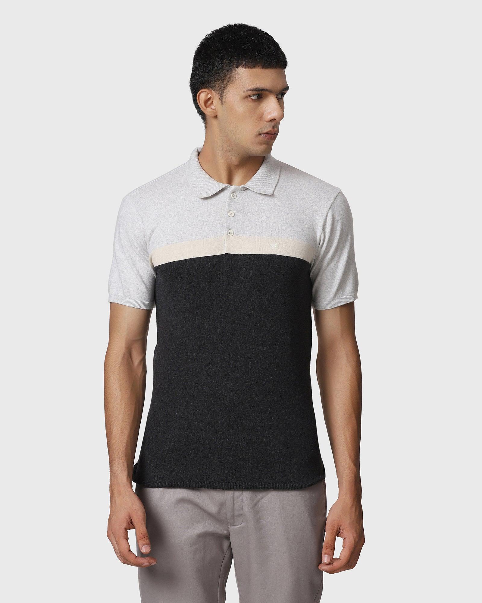 Polo Light Grey Melange Solid T Shirt - Aron