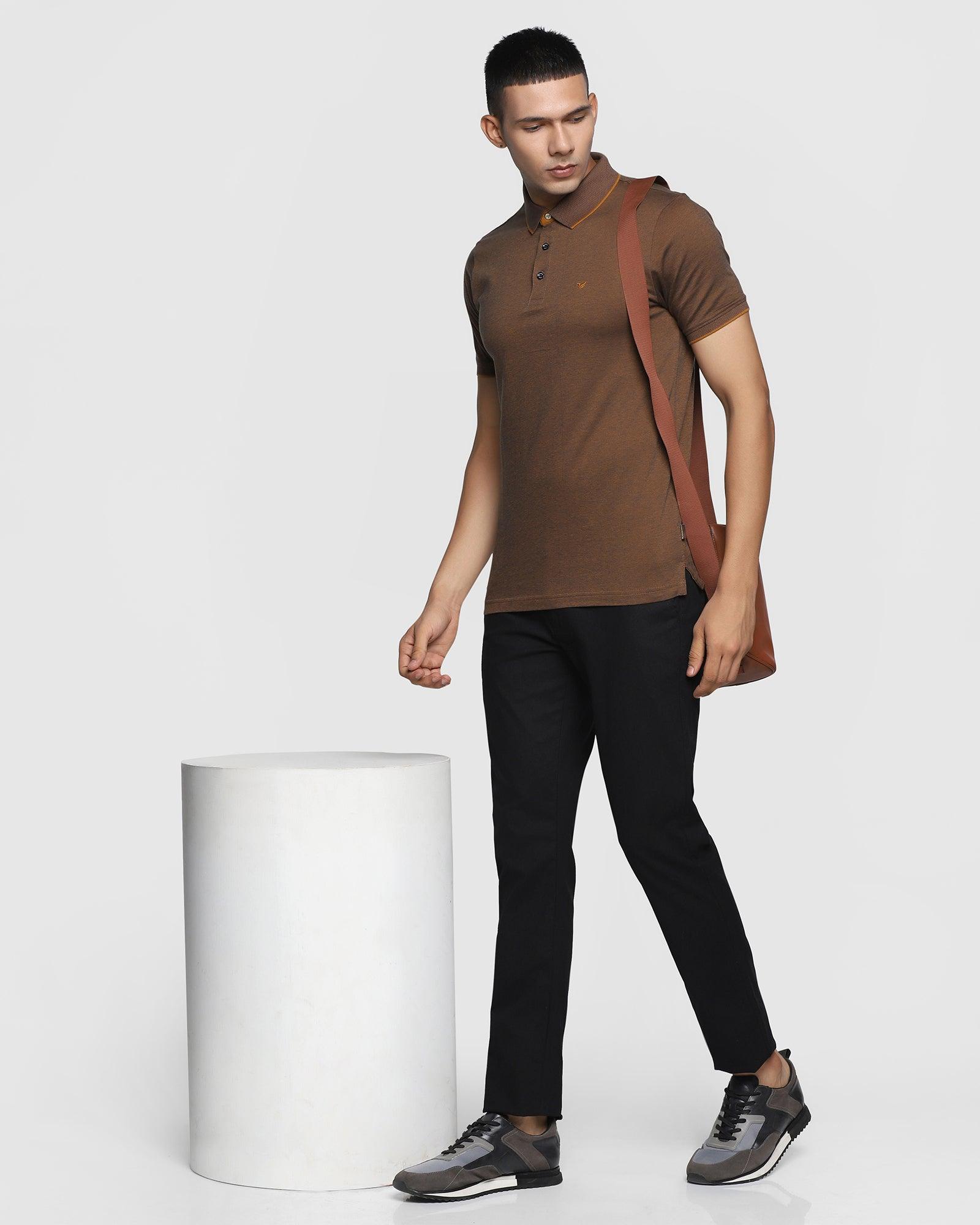 Polo Mid Brown Solid T Shirt - Tone