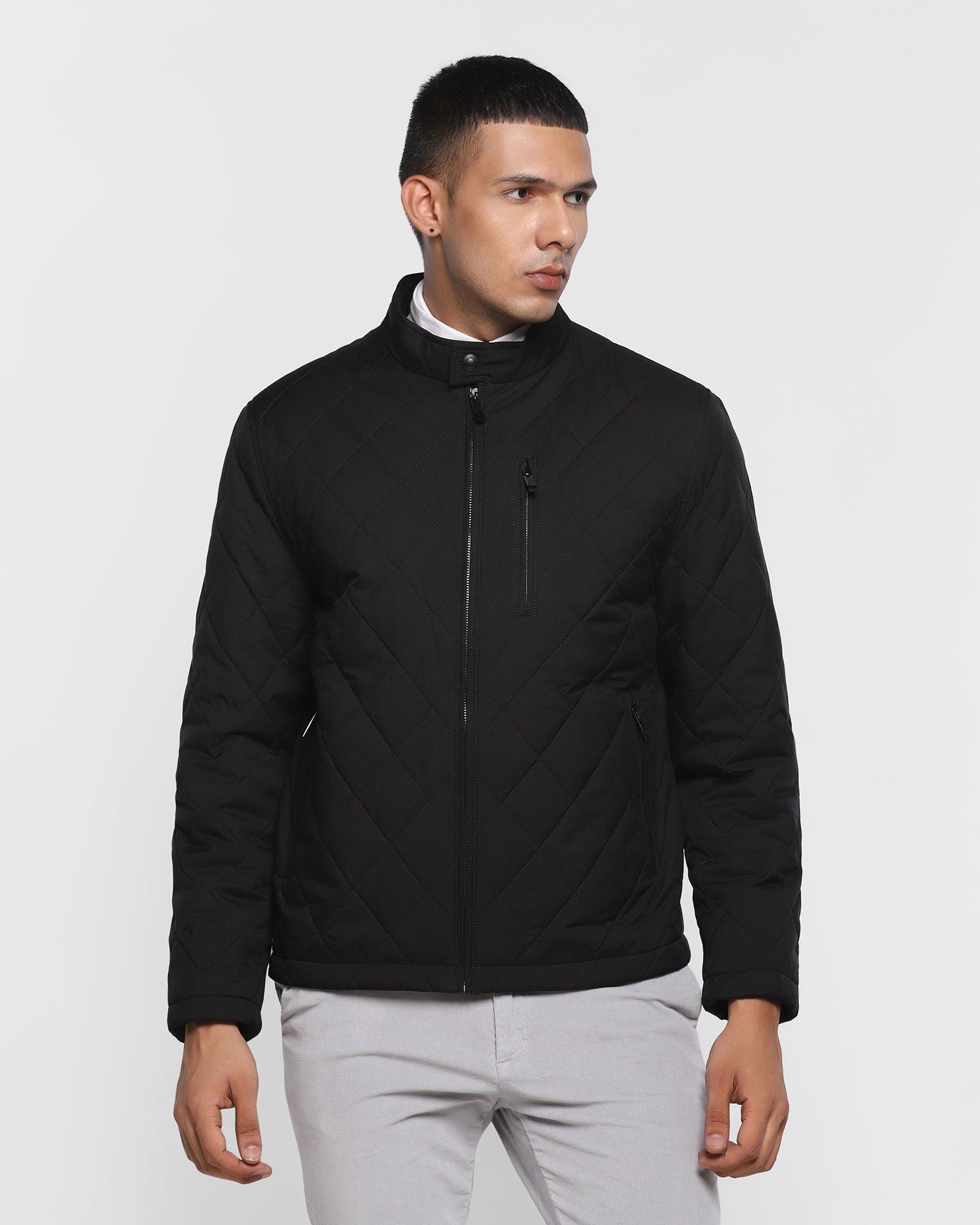 Quilted Black Solid Zipper Jacket - Hiver