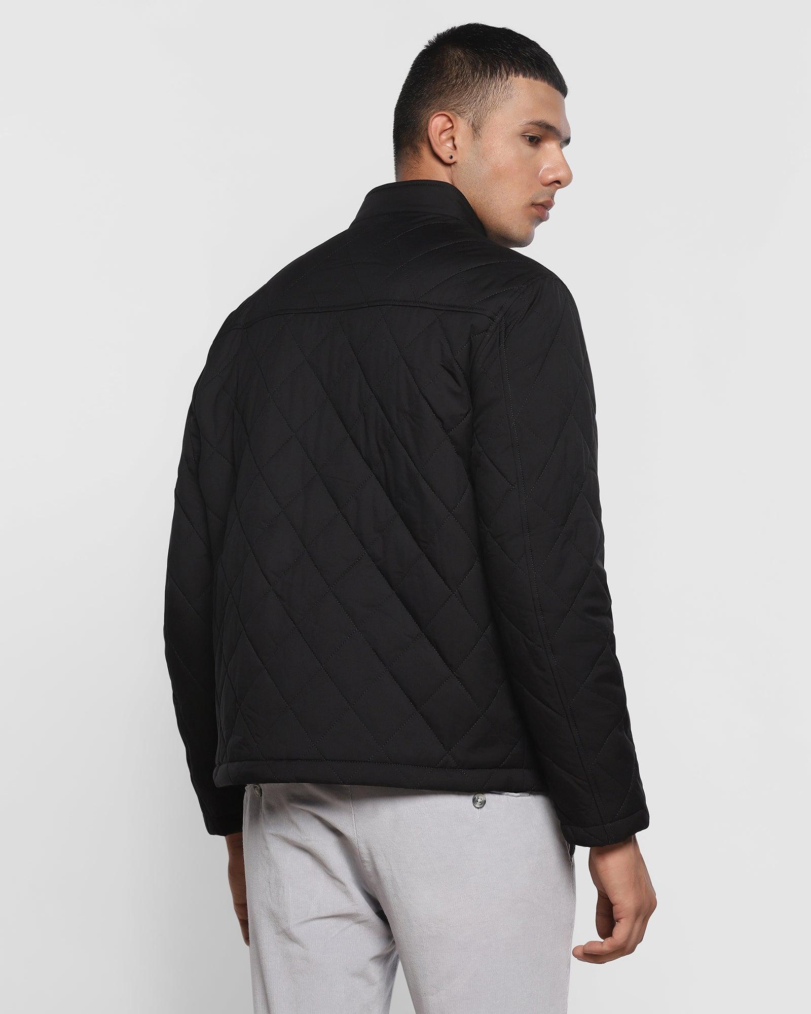 Quilted Black Solid Zipper Jacket - Hiver