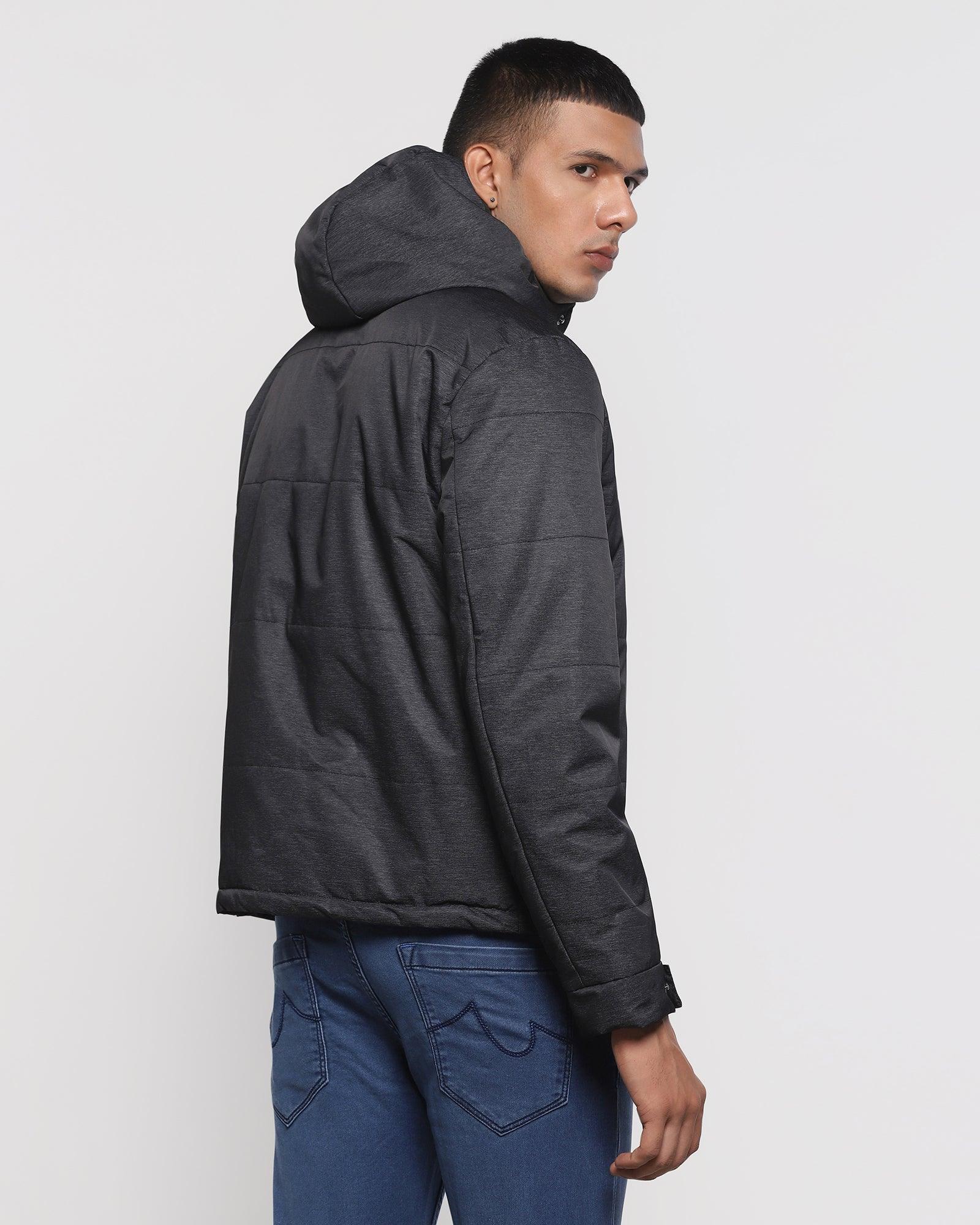 Quilted Charcoal Solid Zipper Jacket - Homper