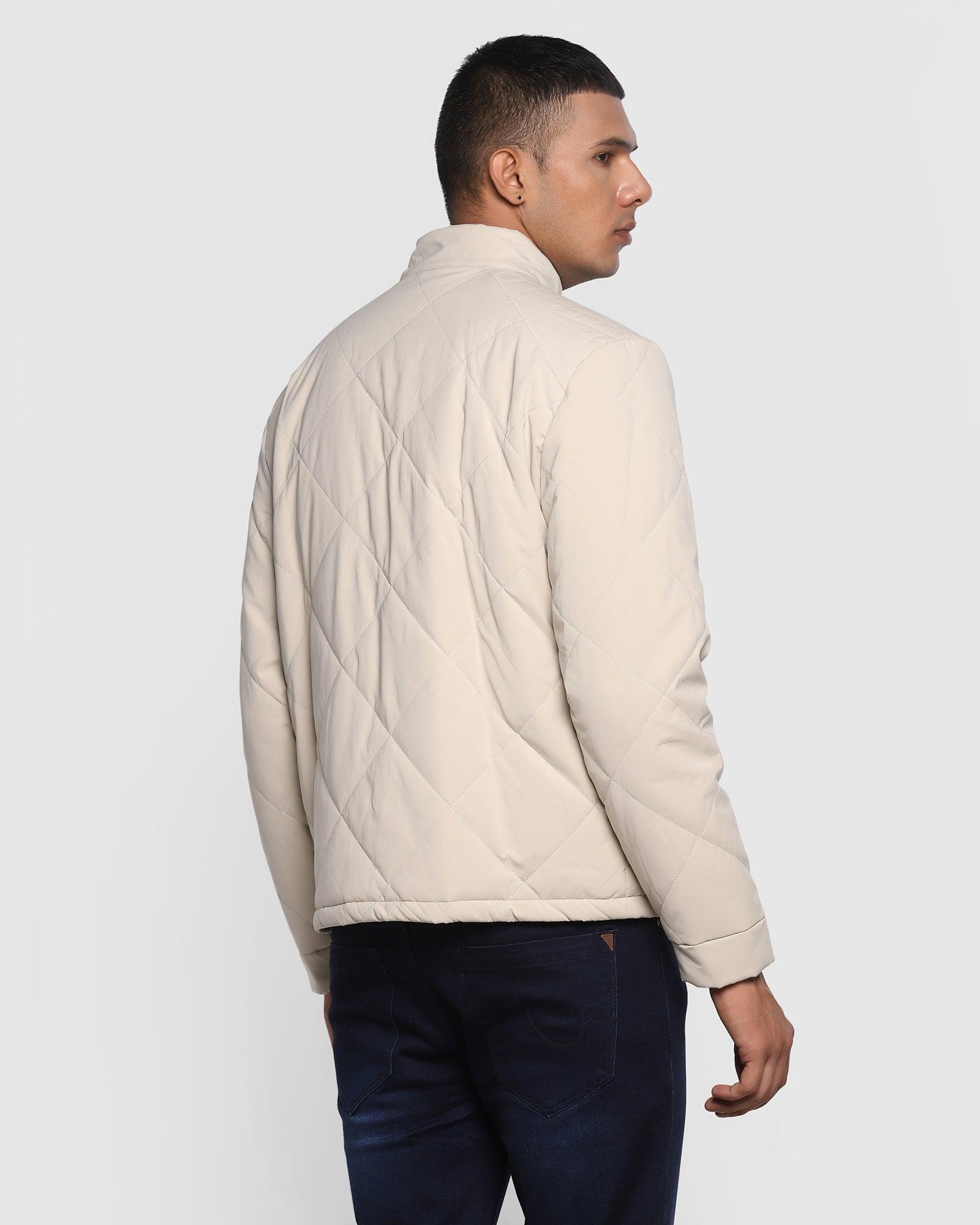 Quilted Ecru Solid Zipper Jacket Arshen