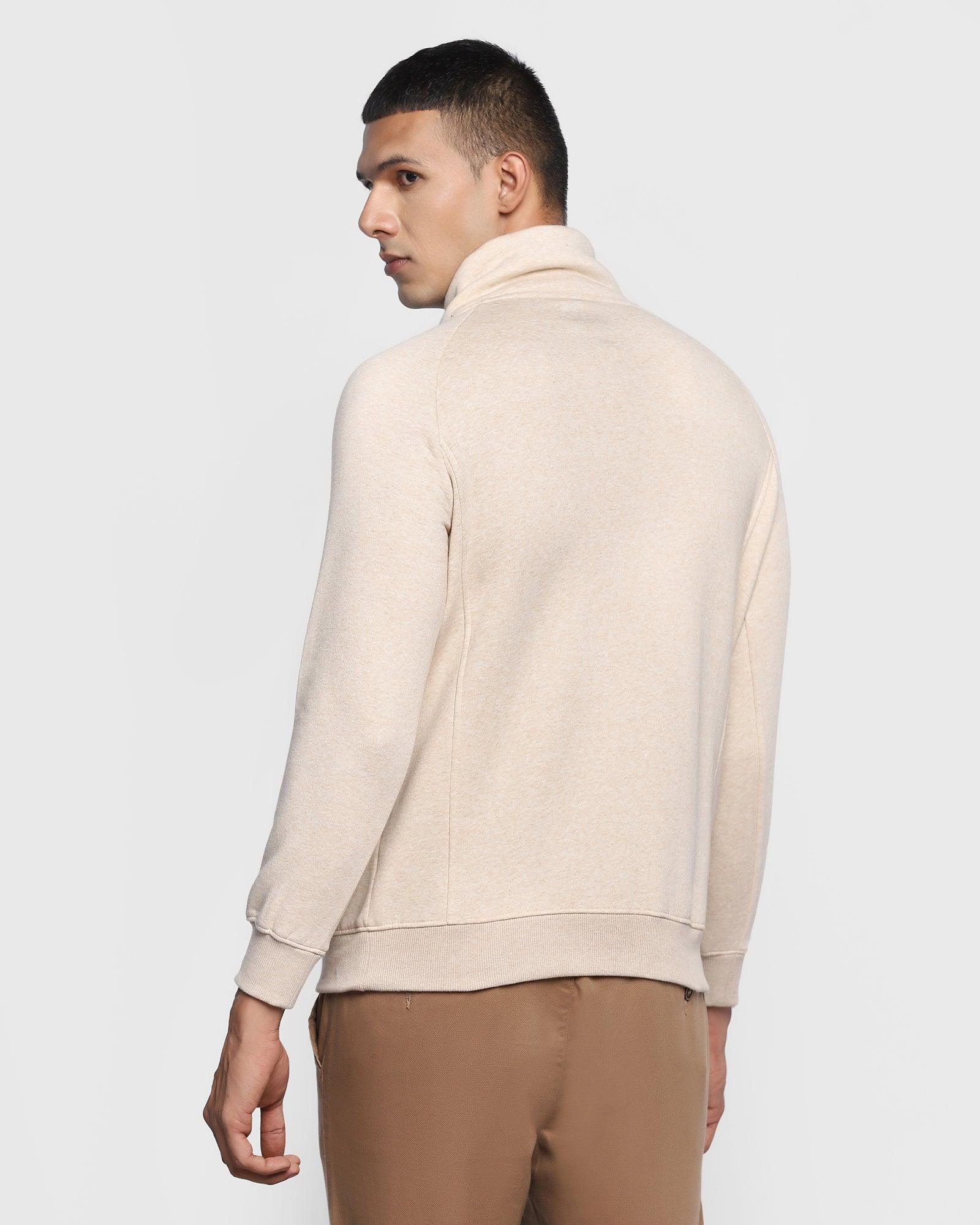 Stylized Collar Beige Solid Sweatshirt - Kang