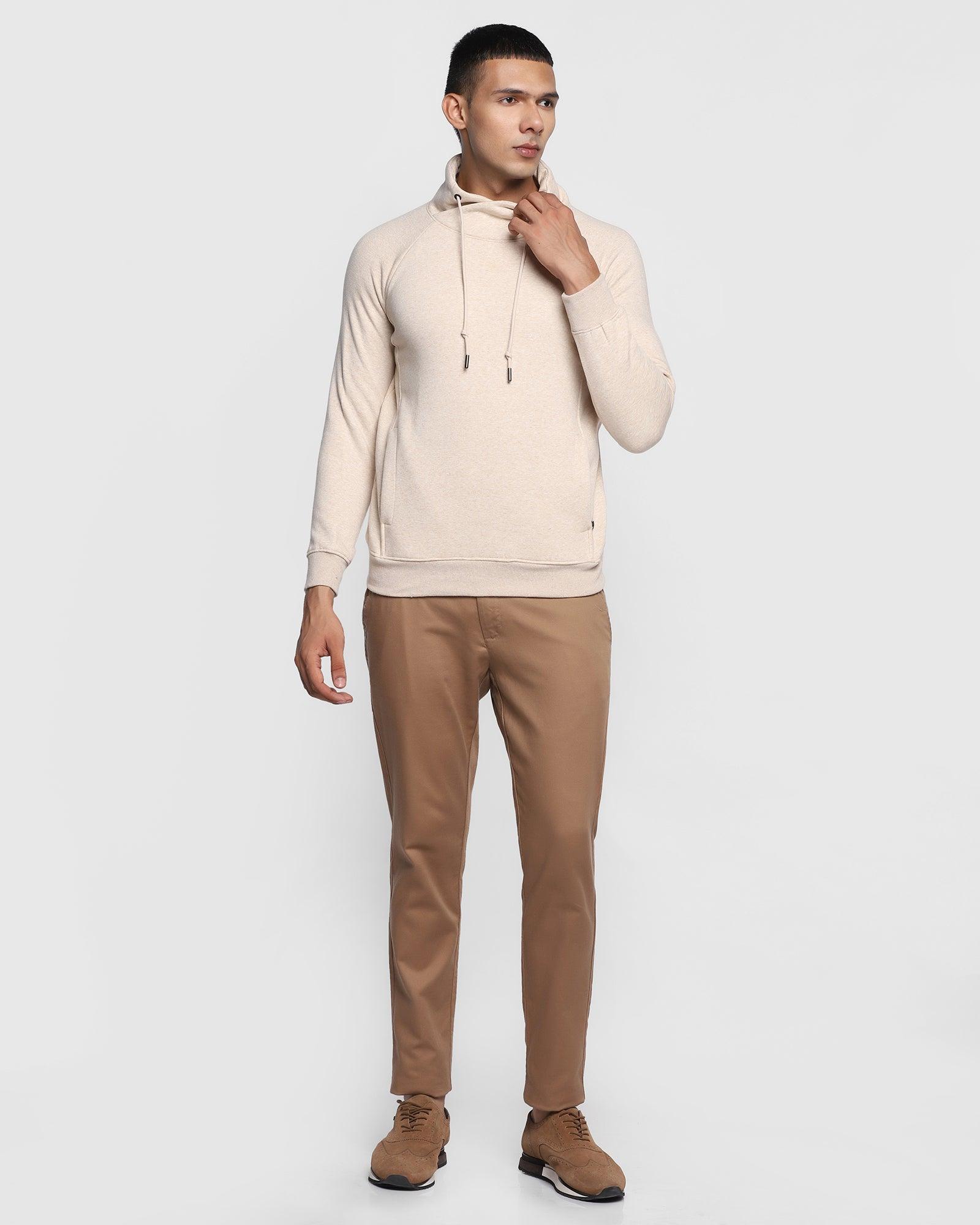 Stylized Collar Beige Solid Sweatshirt - Kang