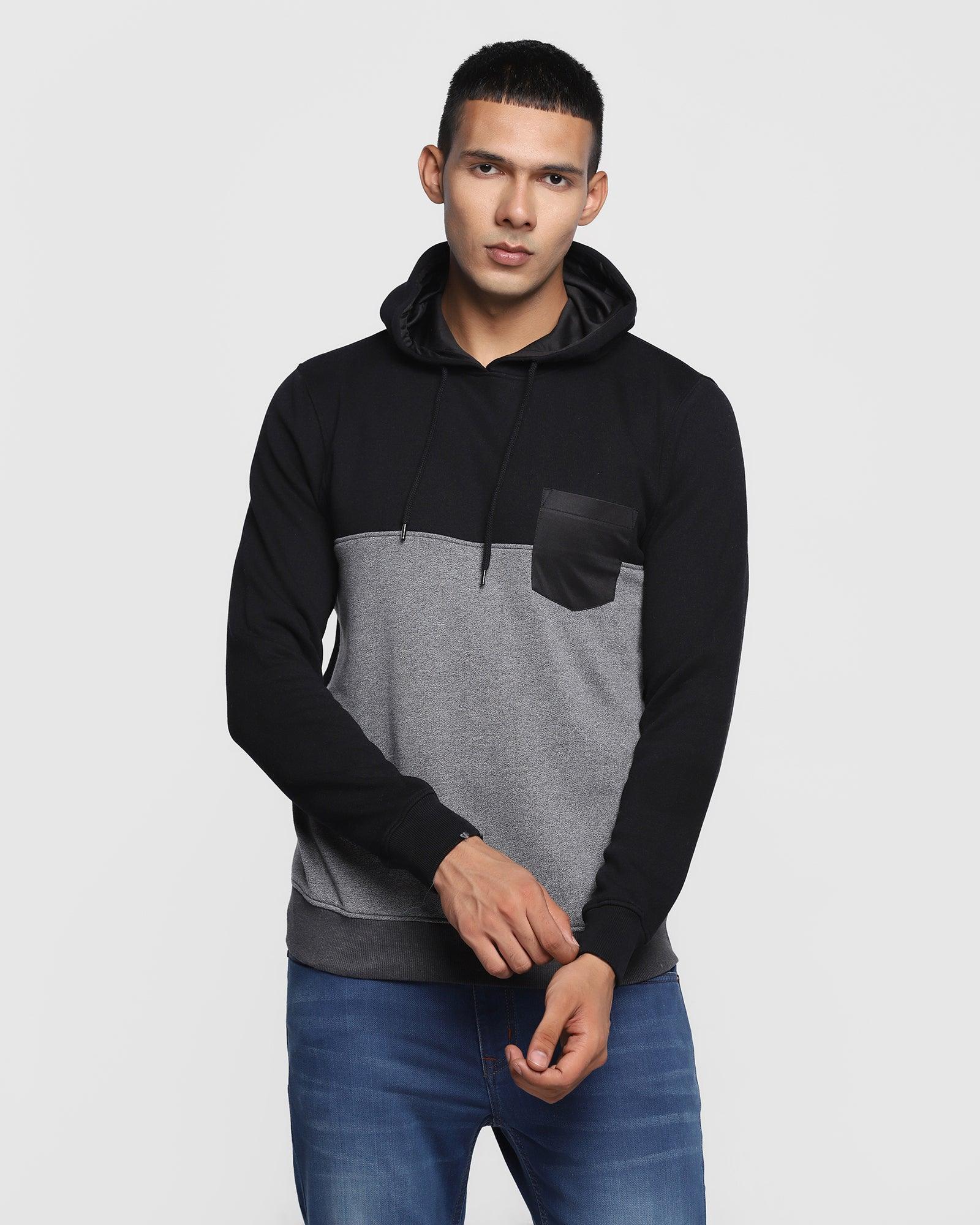 Hoodie Black Solid Sweatshirt - Dolo