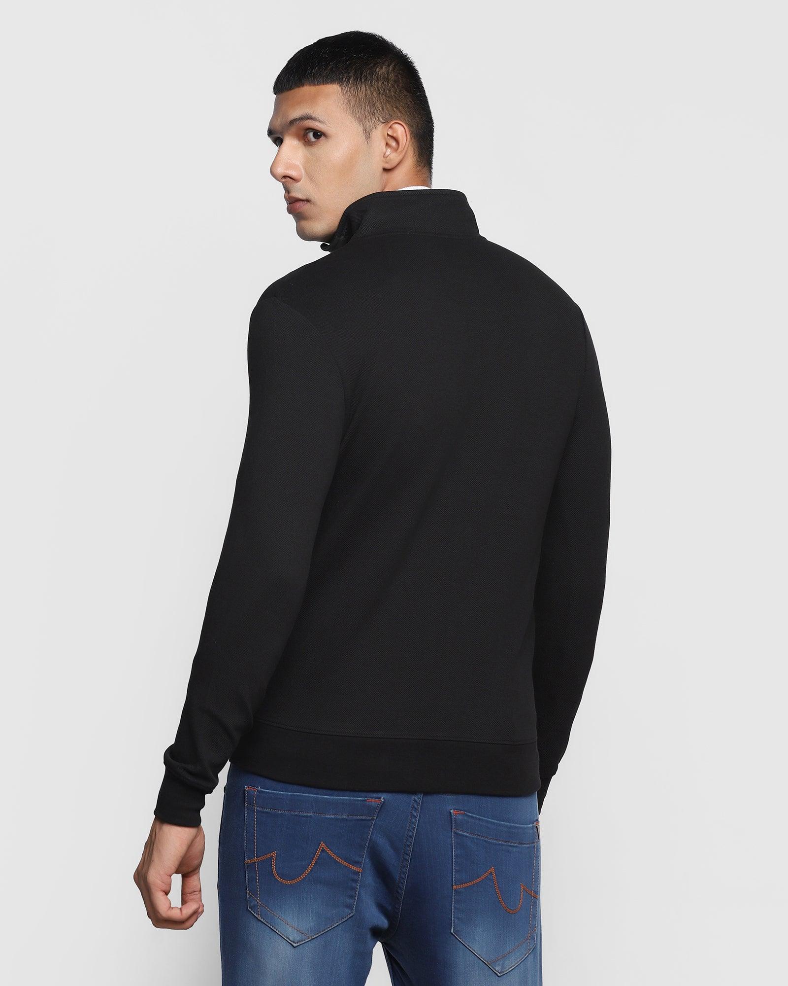 Stylized Collar Black Solid Sweatshirt - Lich