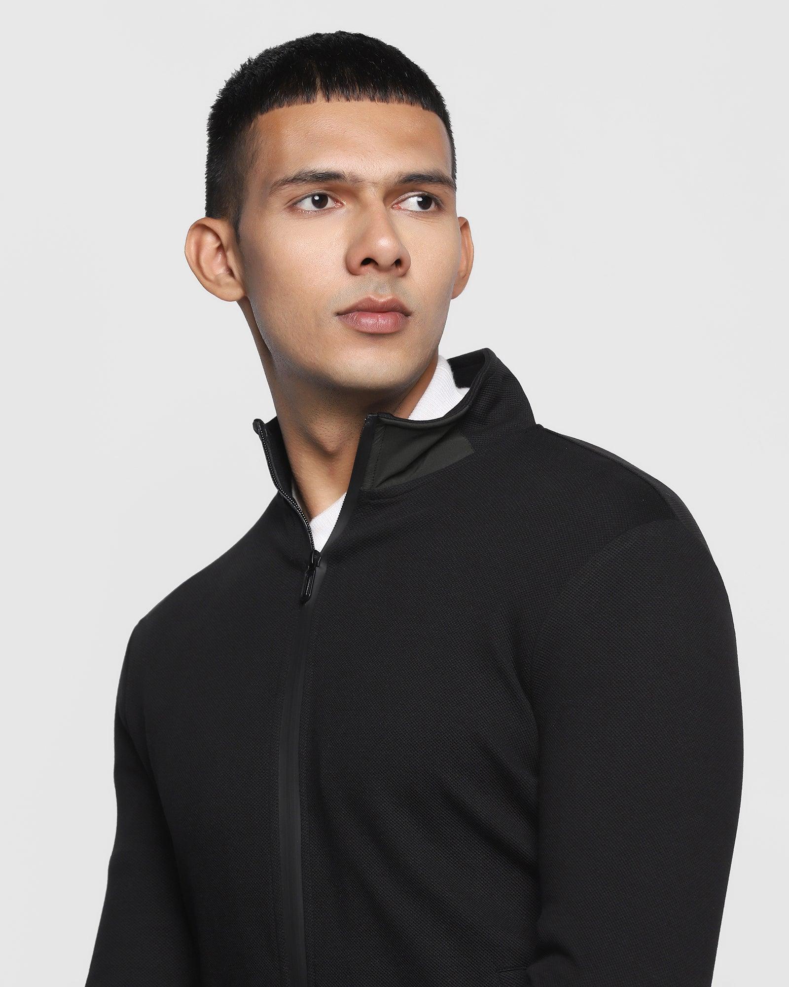 Stylized Collar Black Solid Sweatshirt - Lich