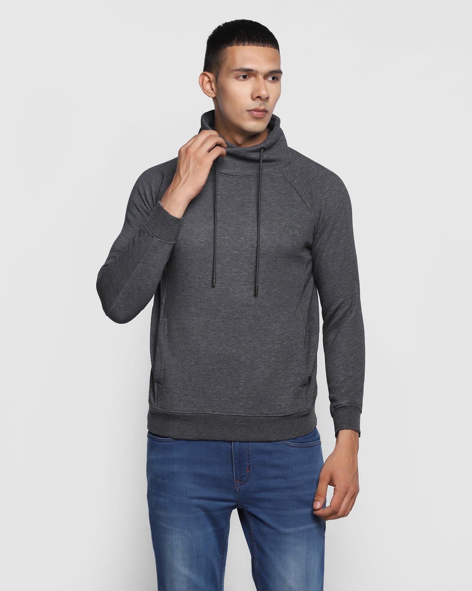 Stylized Collar Sweatshirt In Dark Grey (Kang) - Blackberrys